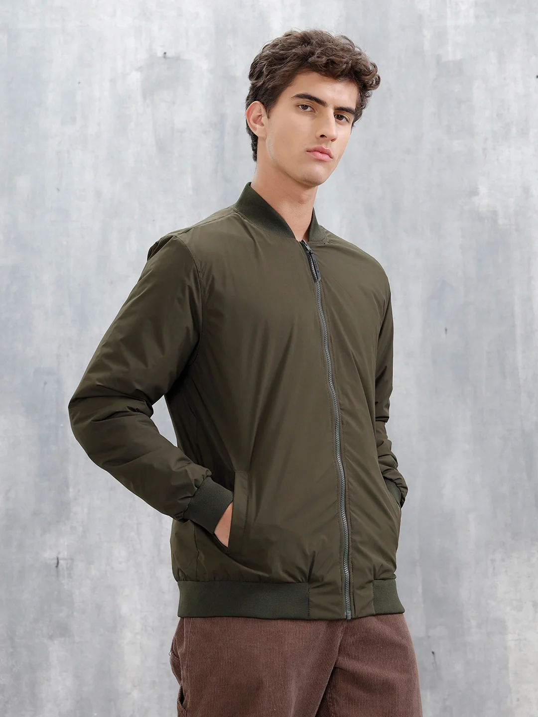 Men's Casual Solid Bomber Jacket | Olive - Image 4