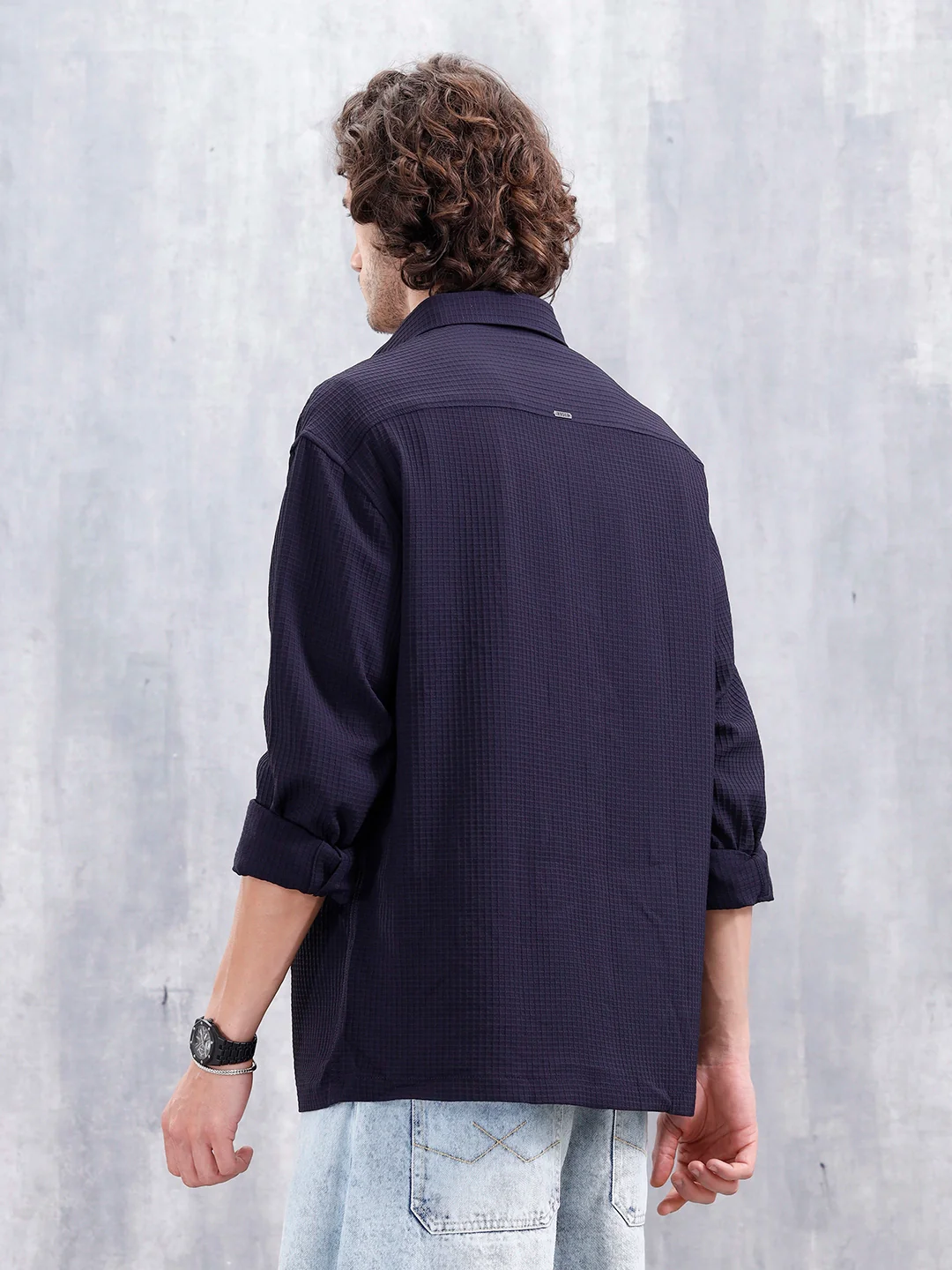 Men's Casual Solid Double Pocket Oversized Fit Shirt | Black - Image 3