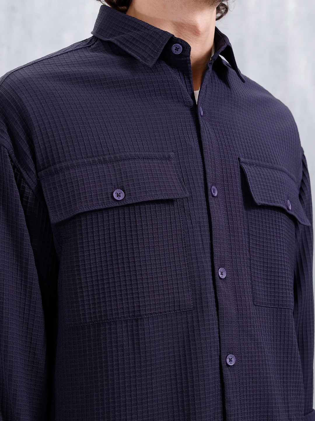 Men's Casual Solid Double Pocket Oversized Fit Shirt | Black - Image 5