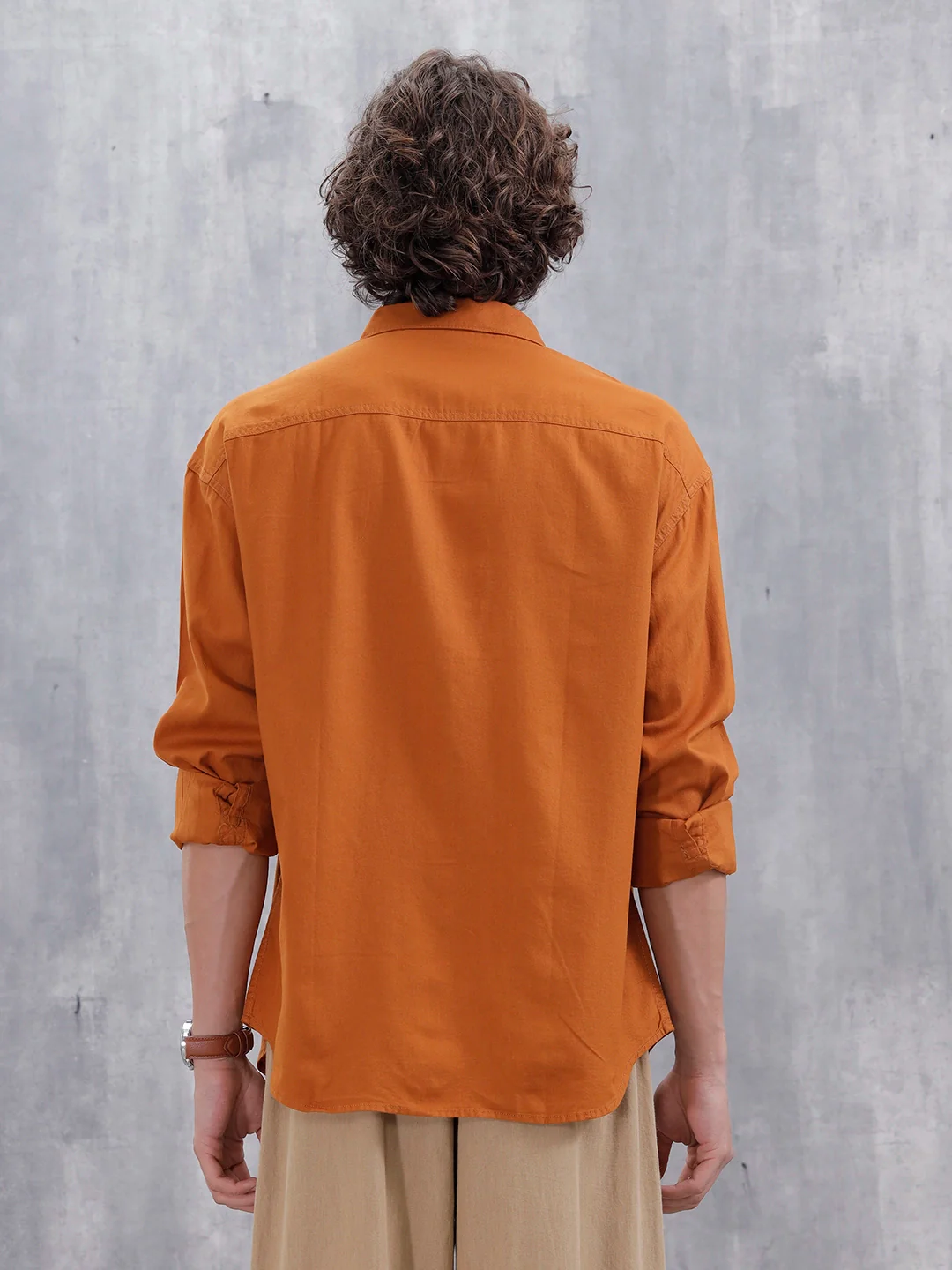 Men's Casual Solid Double Pocket Oversized Fit Shirt | Orange - Image 3