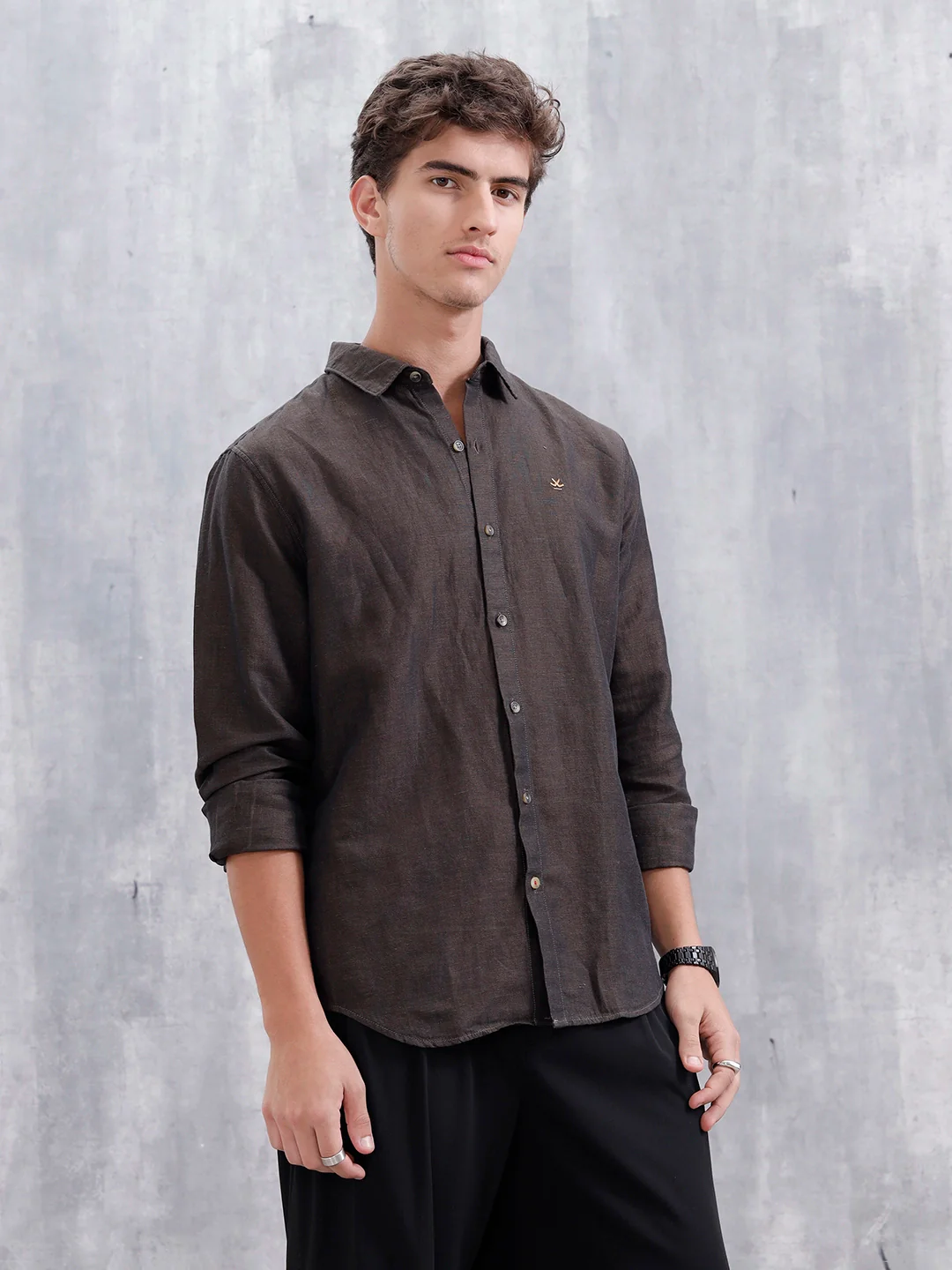 Men's Casual Solid Shirt | Brown - Image 4