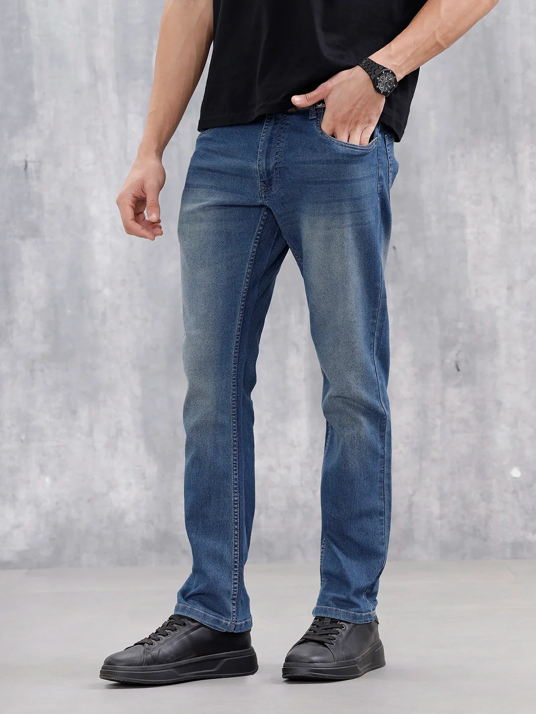 Men's Casual Straight Fit Jeans | Med Stone - Image 4