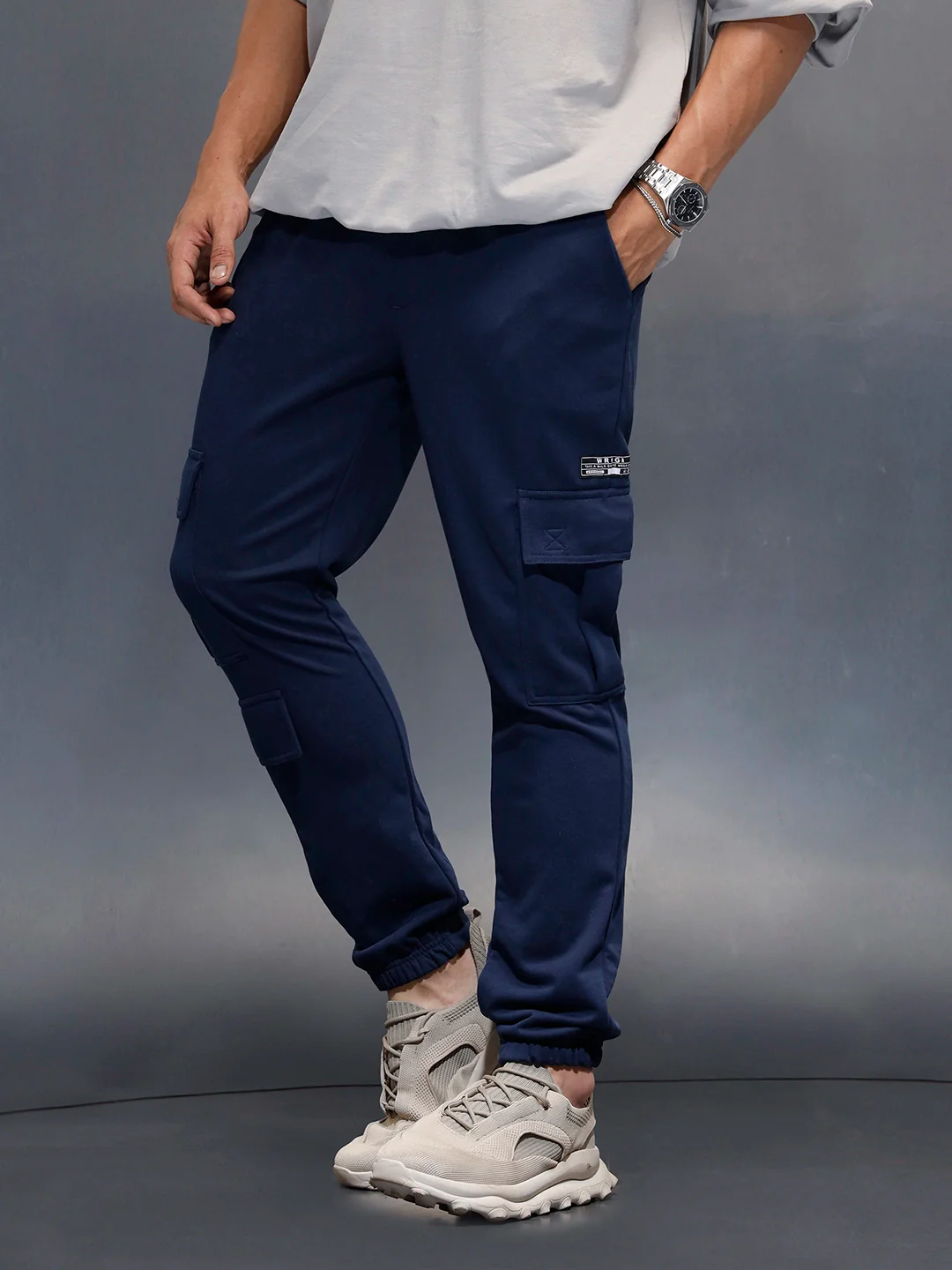 Men's casual straight fit knitted jogger | Navy Blue - Image 4