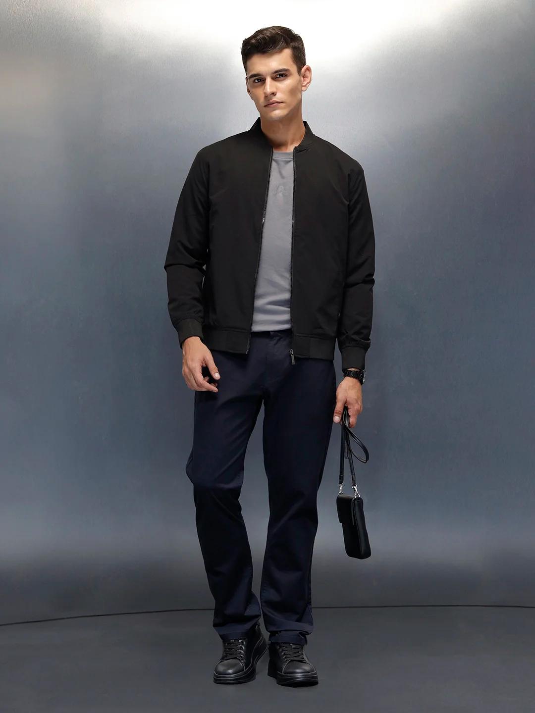 Men's casual straight fit trousers | Navy Blue - Image 2