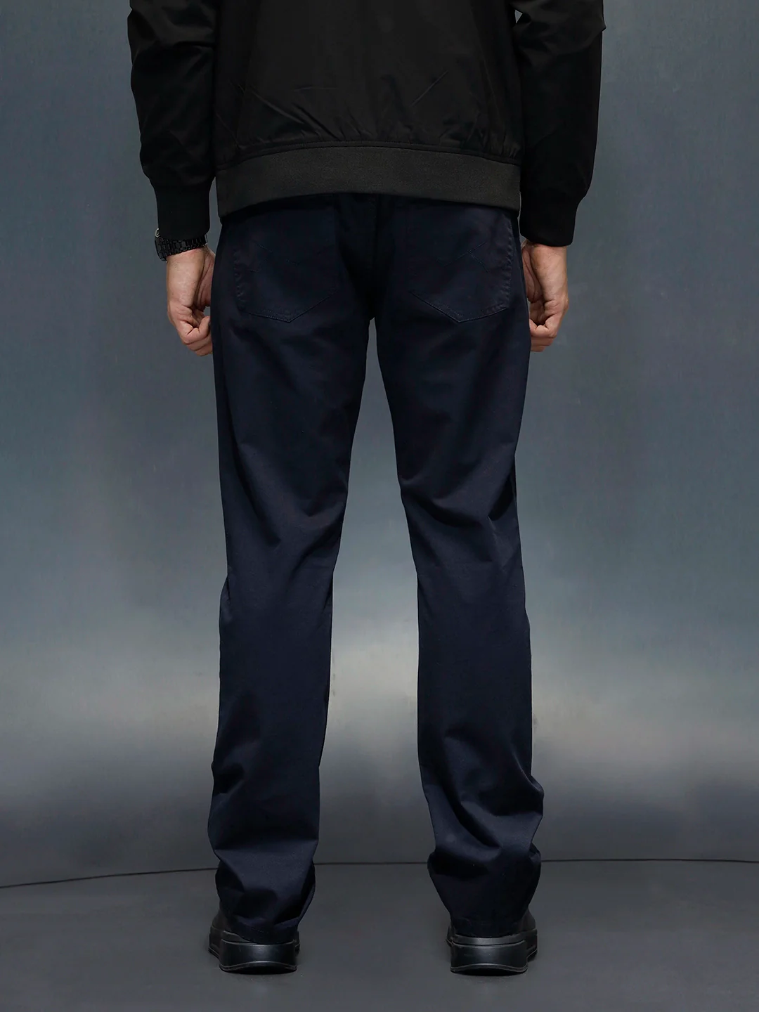 Men's casual straight fit trousers | Navy Blue - Image 3