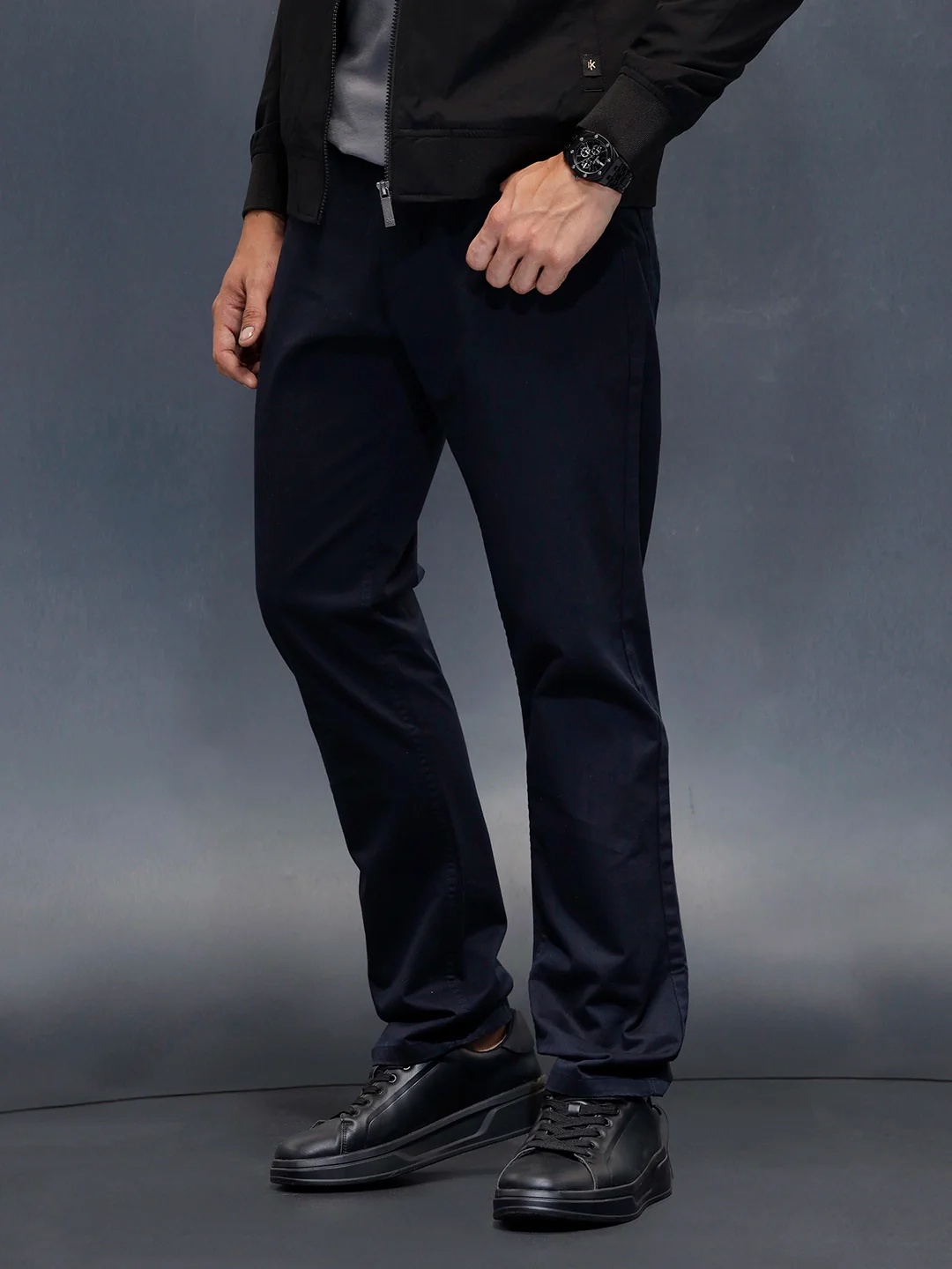 Men's casual straight fit trousers | Navy Blue - Image 4