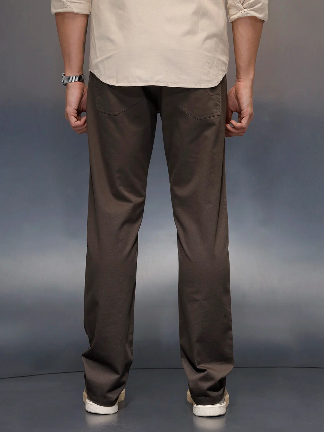 Men's casual straight fit trousers | Olive - Image 3