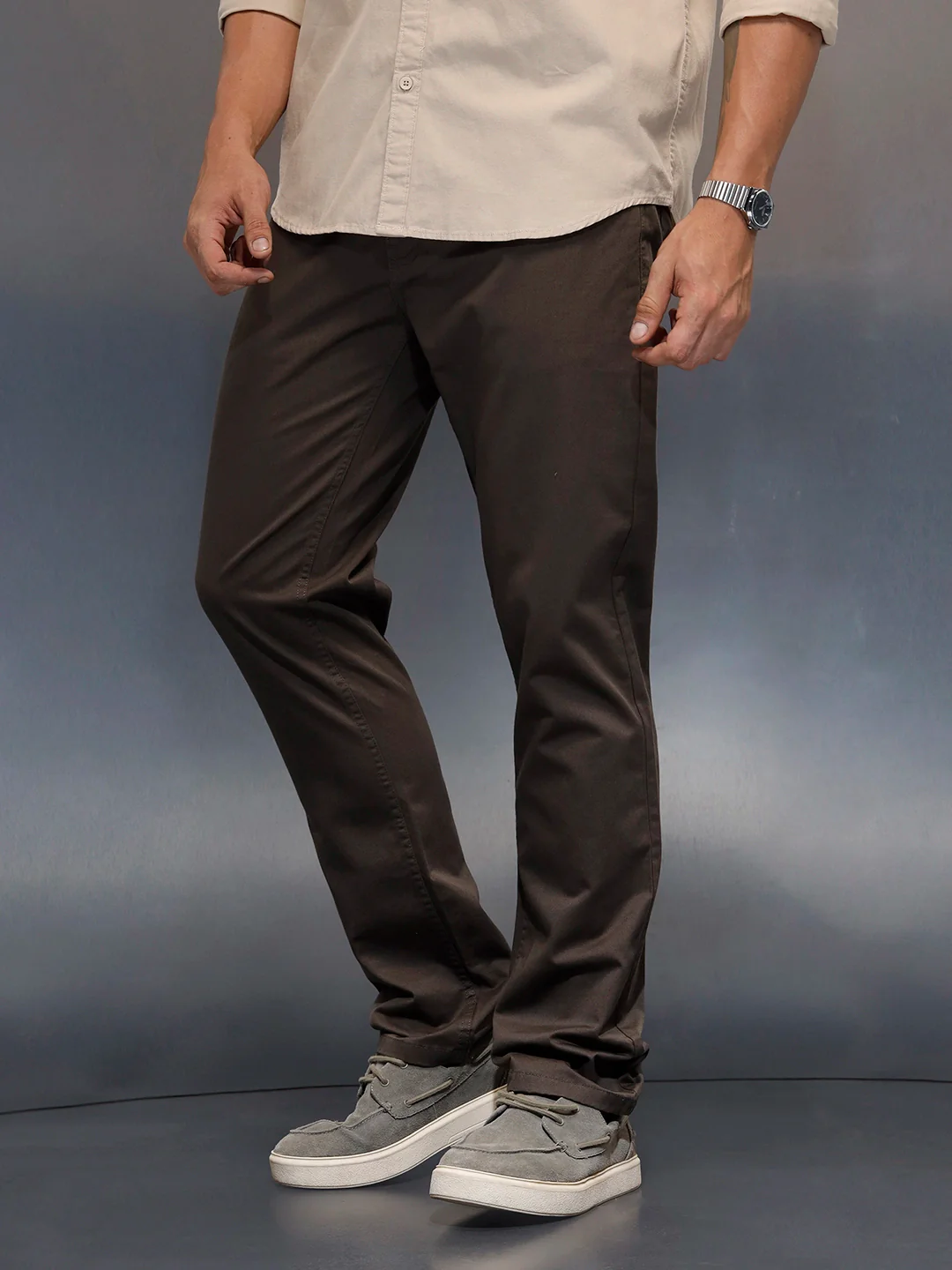 Men's casual straight fit trousers | Olive - Image 4