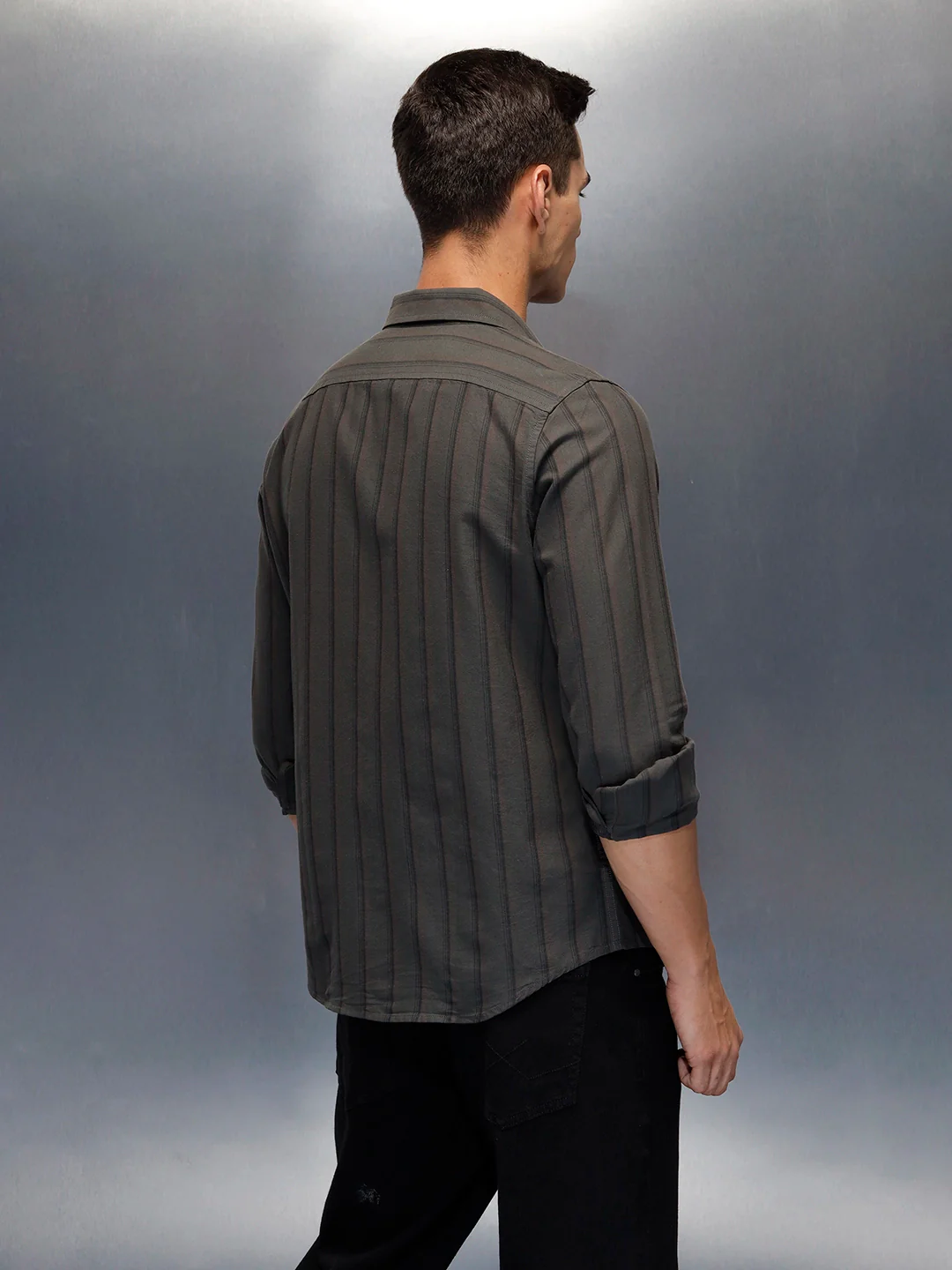 Men's casual striped pattern shirt | Green - Image 3