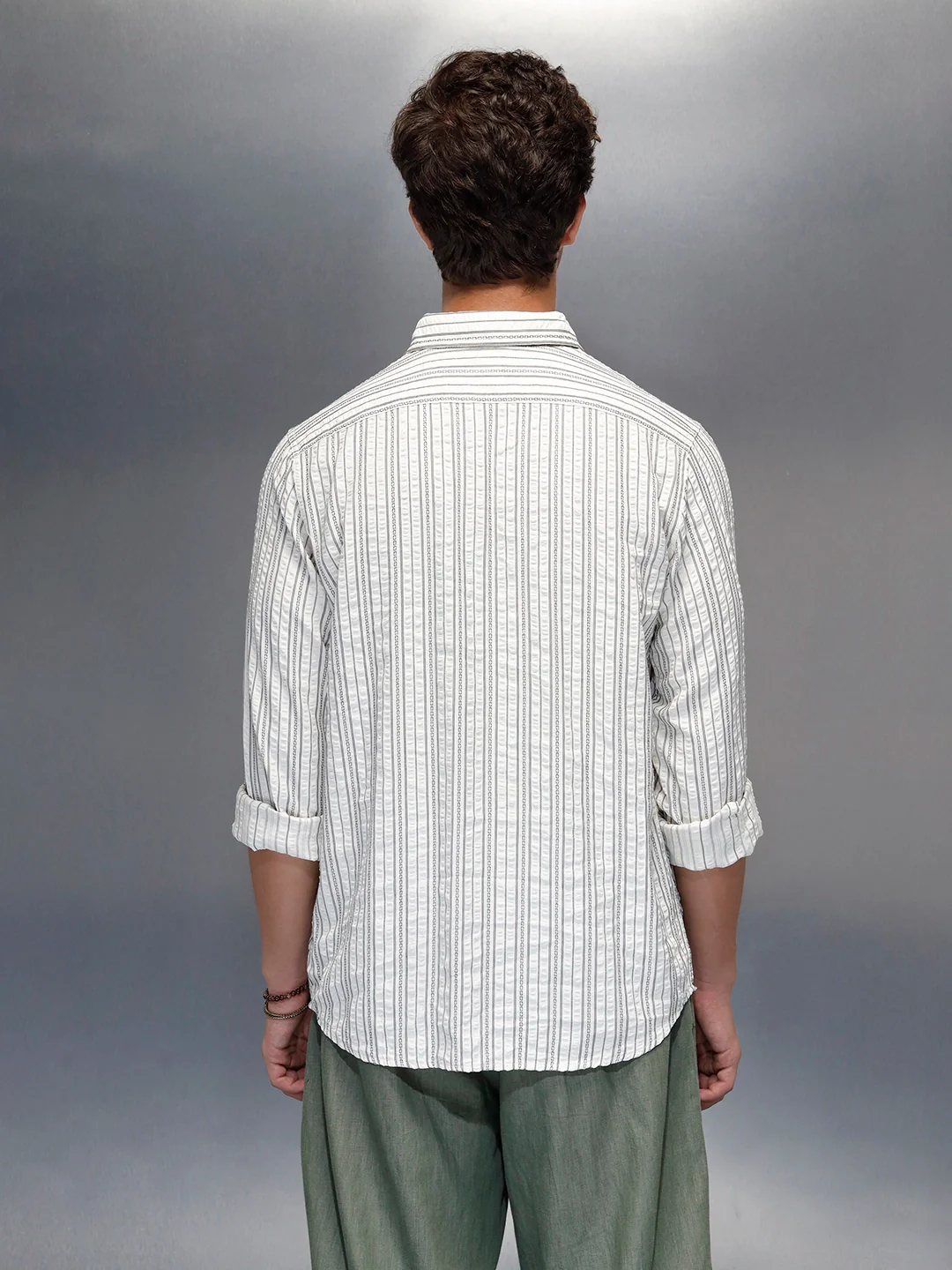 men's casual striped pattern shirt | Off White - Image 5
