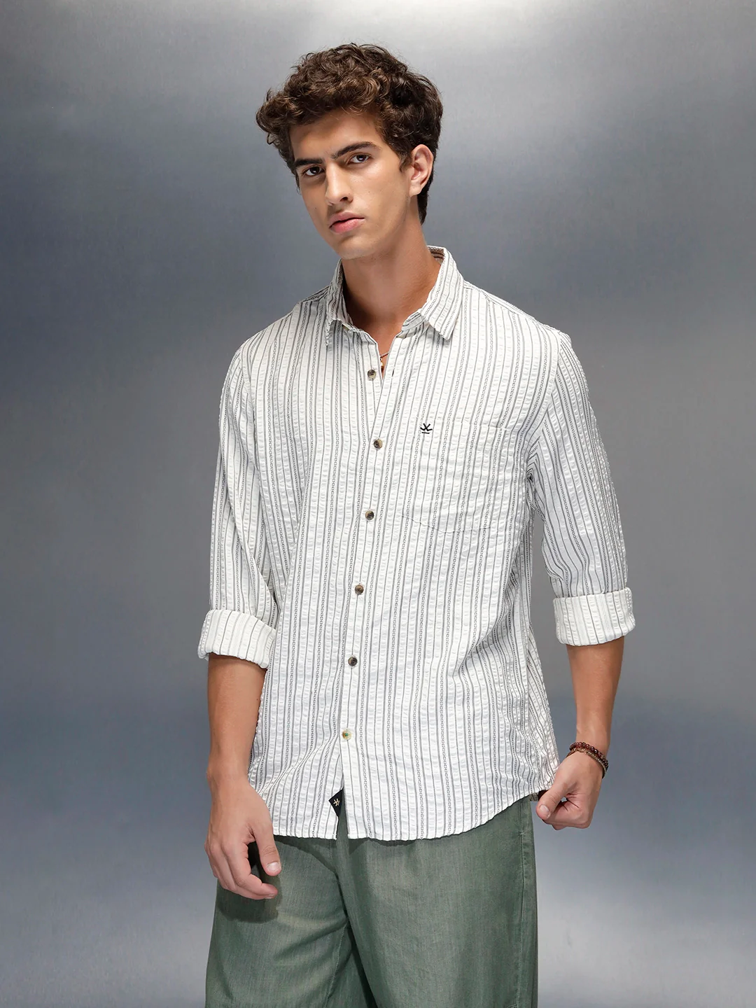 men's casual striped pattern shirt | Off White - Image 6