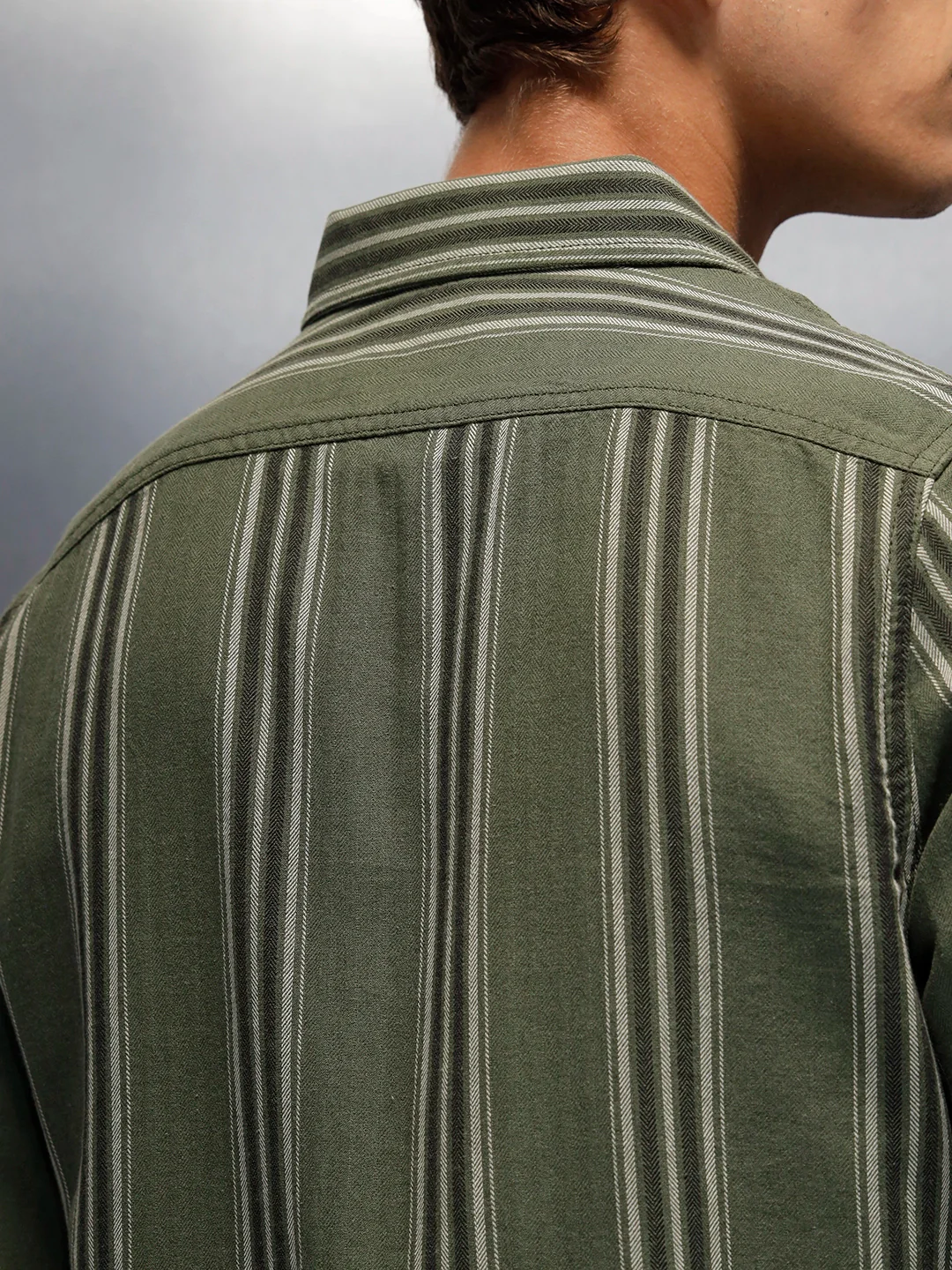 men's casual striped pattern shirt | Olive - Image 5