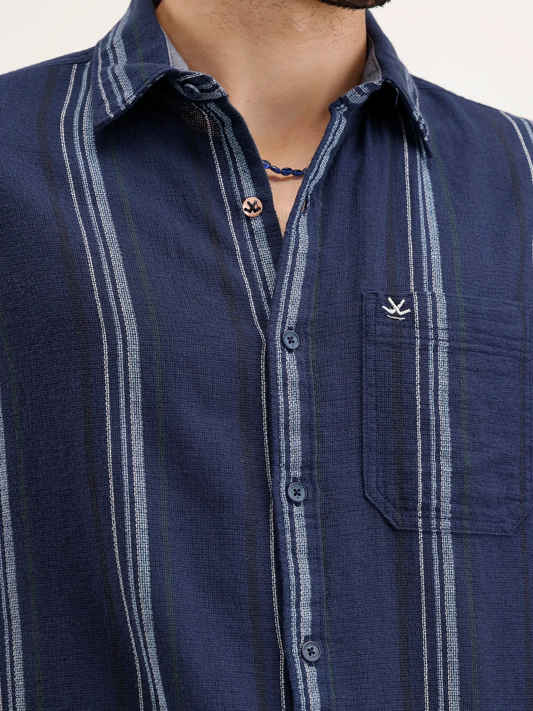 Men's Casual Striped Regular Fit Shirt  | Navy Blue - Image 5
