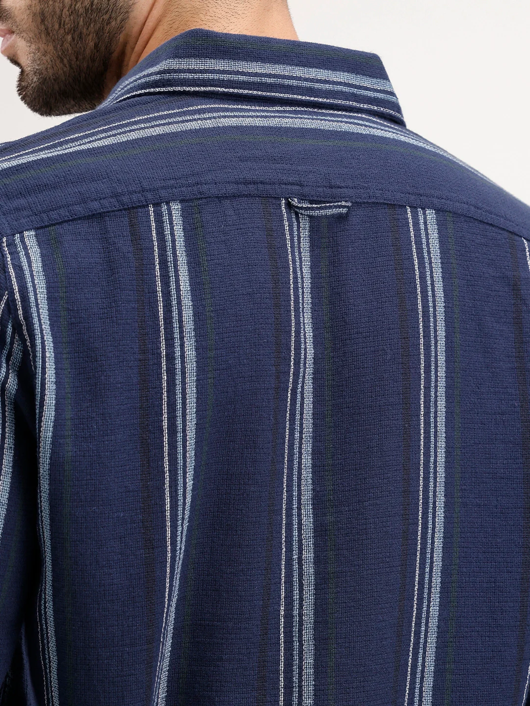 Men's Casual Striped Regular Fit Shirt  | Navy Blue - Image 6