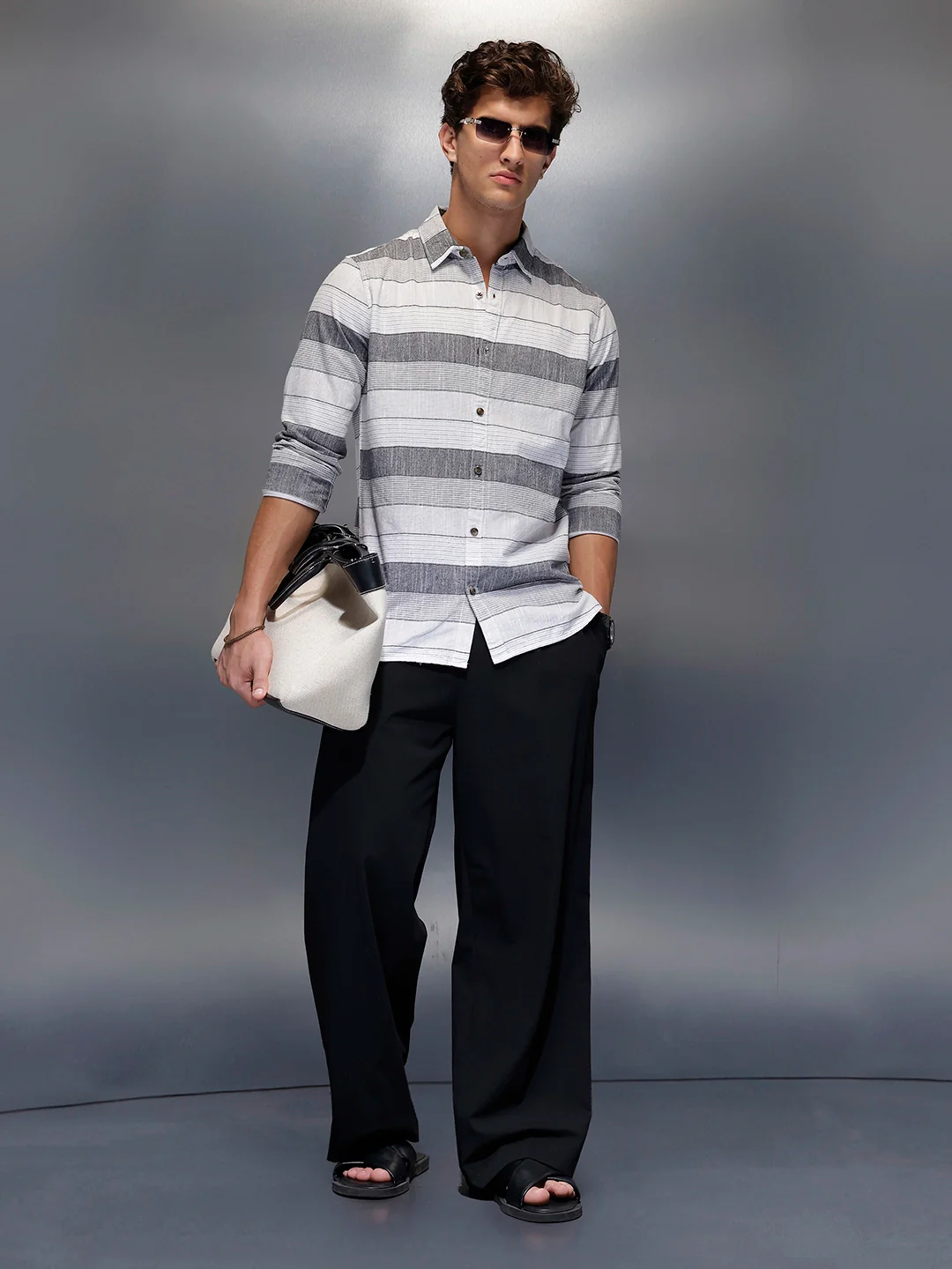 Men's Casual Striped Shirt   |  Off White - Image 2
