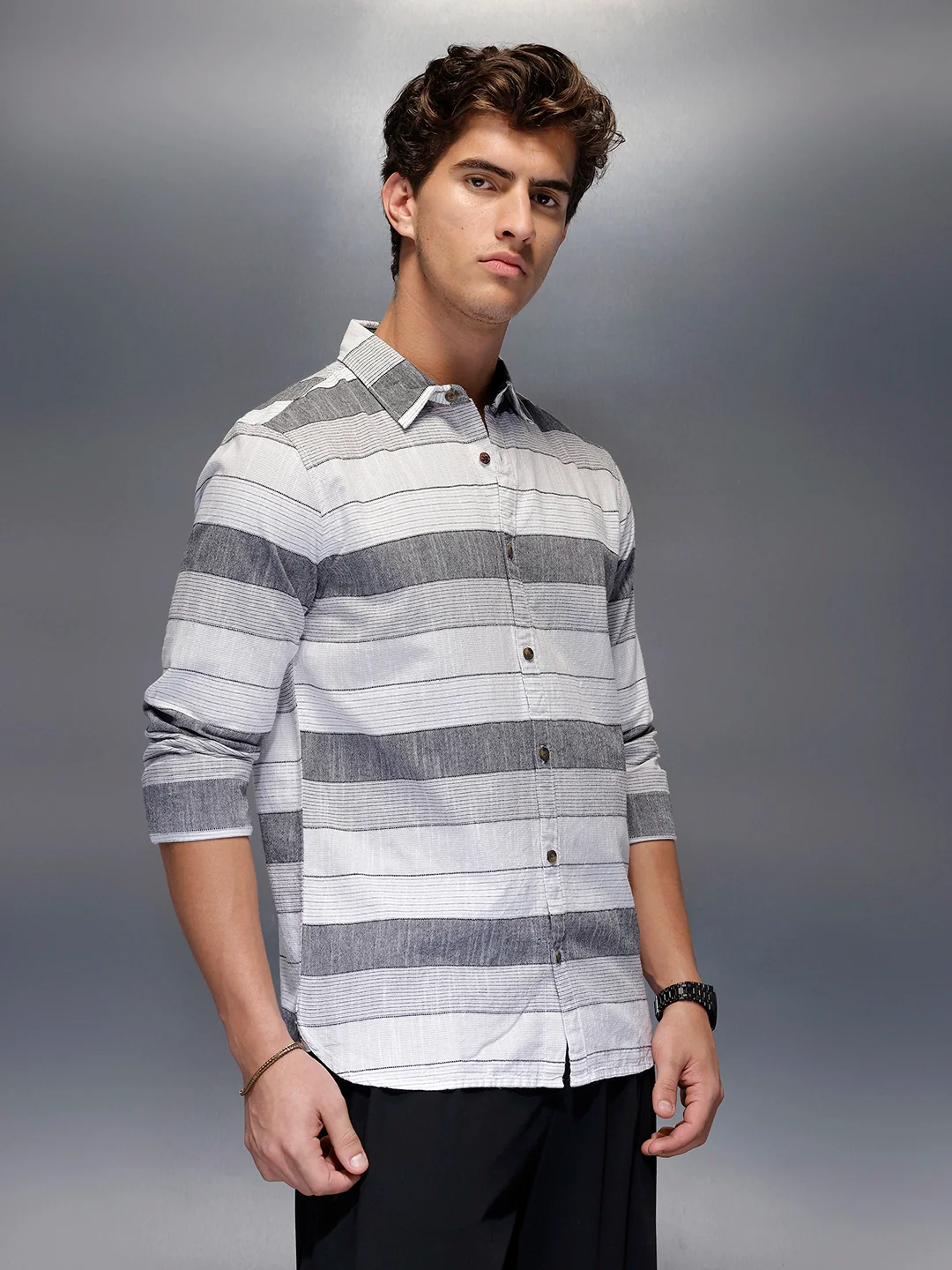 Men's Casual Striped Shirt   |  Off White - Image 4
