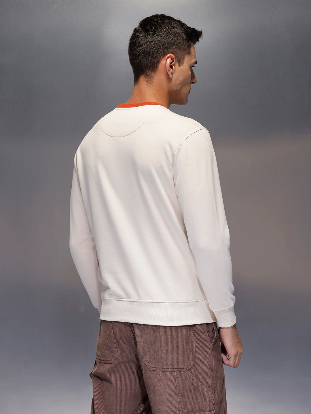 Men's casual sweatshirt with contrast collar detail | Beige - Image 3