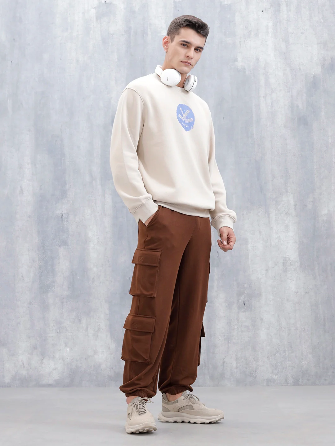 Men's Casual Utility Pockets Relaxed Fit Knit Jogger | Brown - Image 2