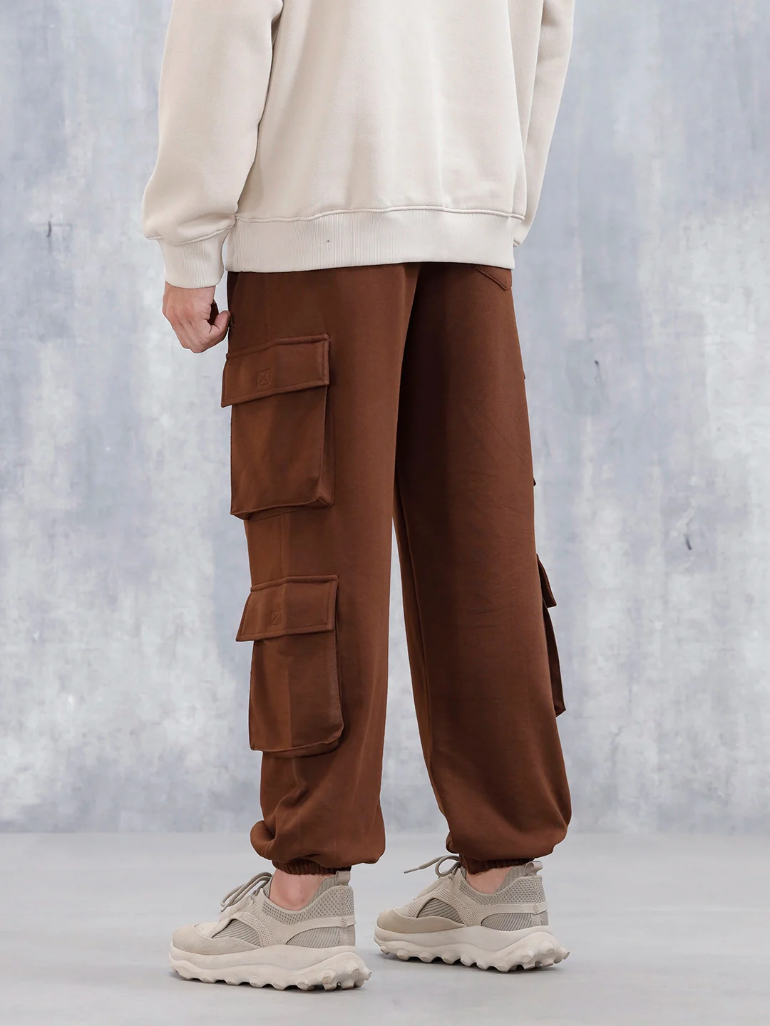 Men's Casual Utility Pockets Relaxed Fit Knit Jogger | Brown - Image 3