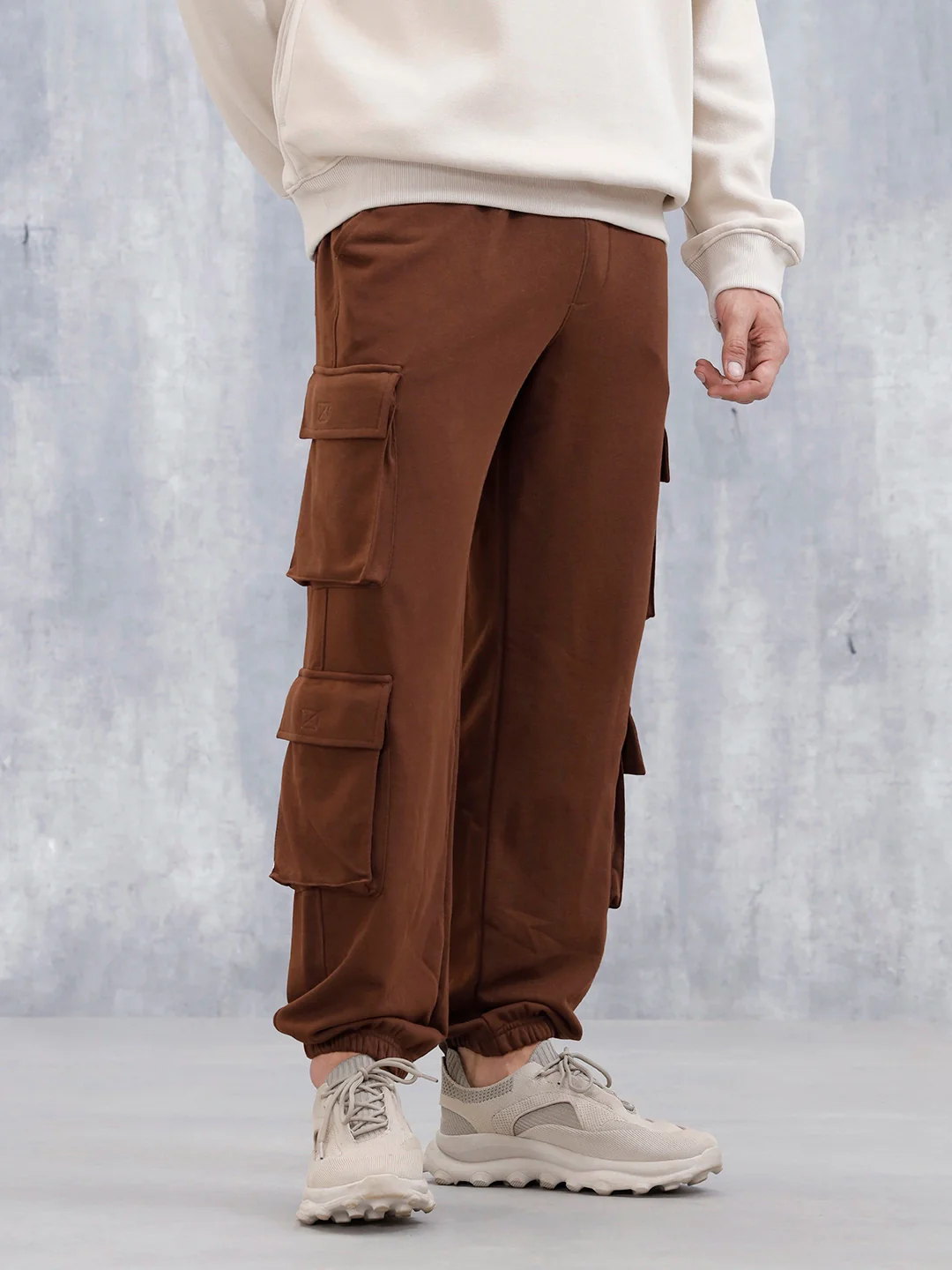 Men's Casual Utility Pockets Relaxed Fit Knit Jogger | Brown - Image 4