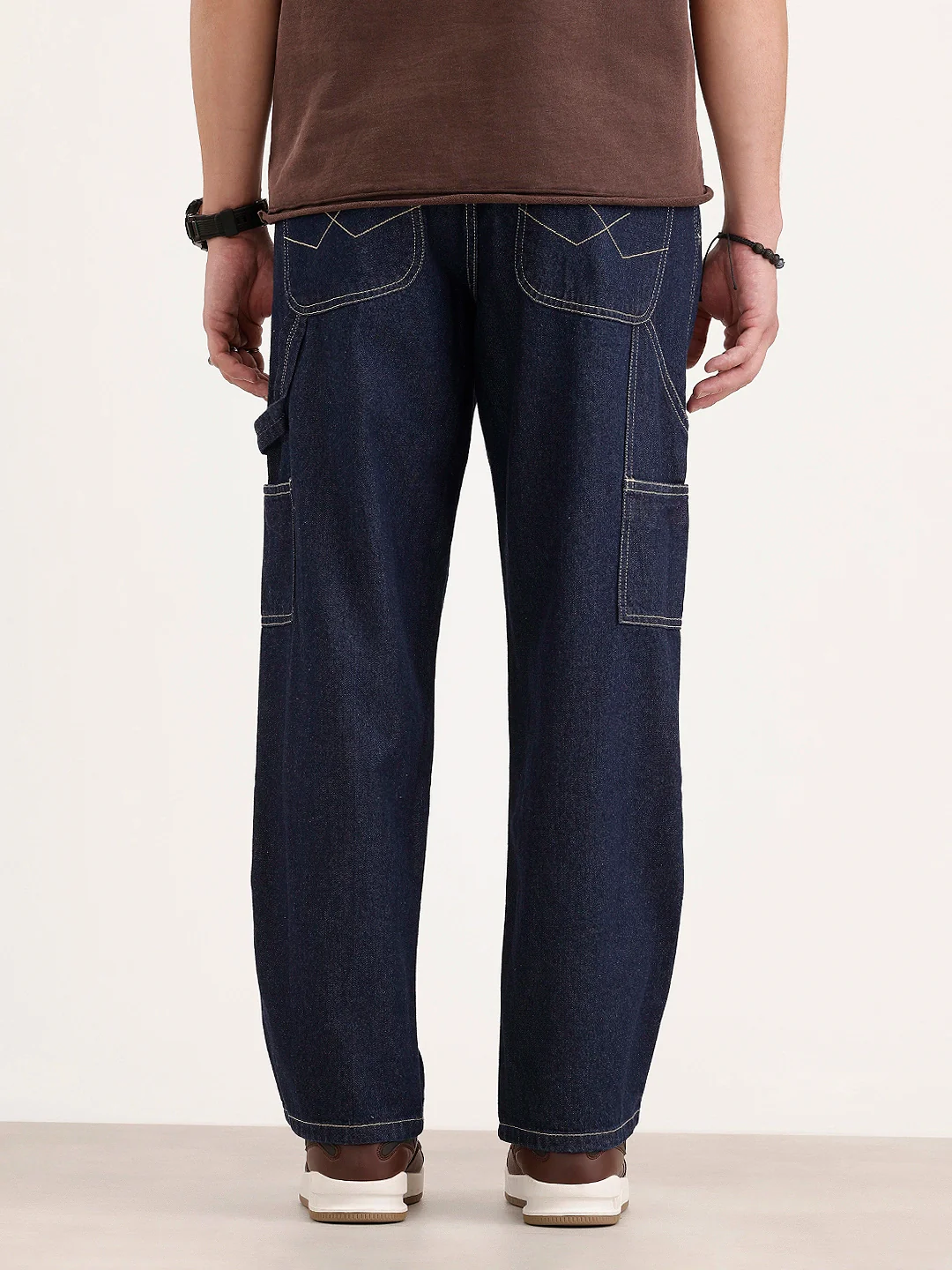 Loose Fit Cut & Sew Denim Jeans | Dark Blue - Image 3