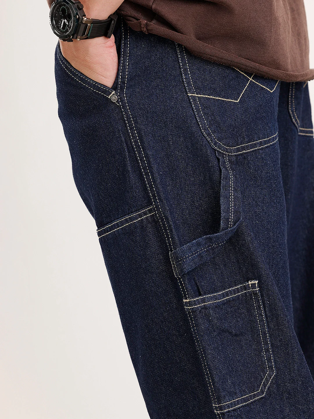Loose Fit Cut & Sew Denim Jeans | Dark Blue - Image 5