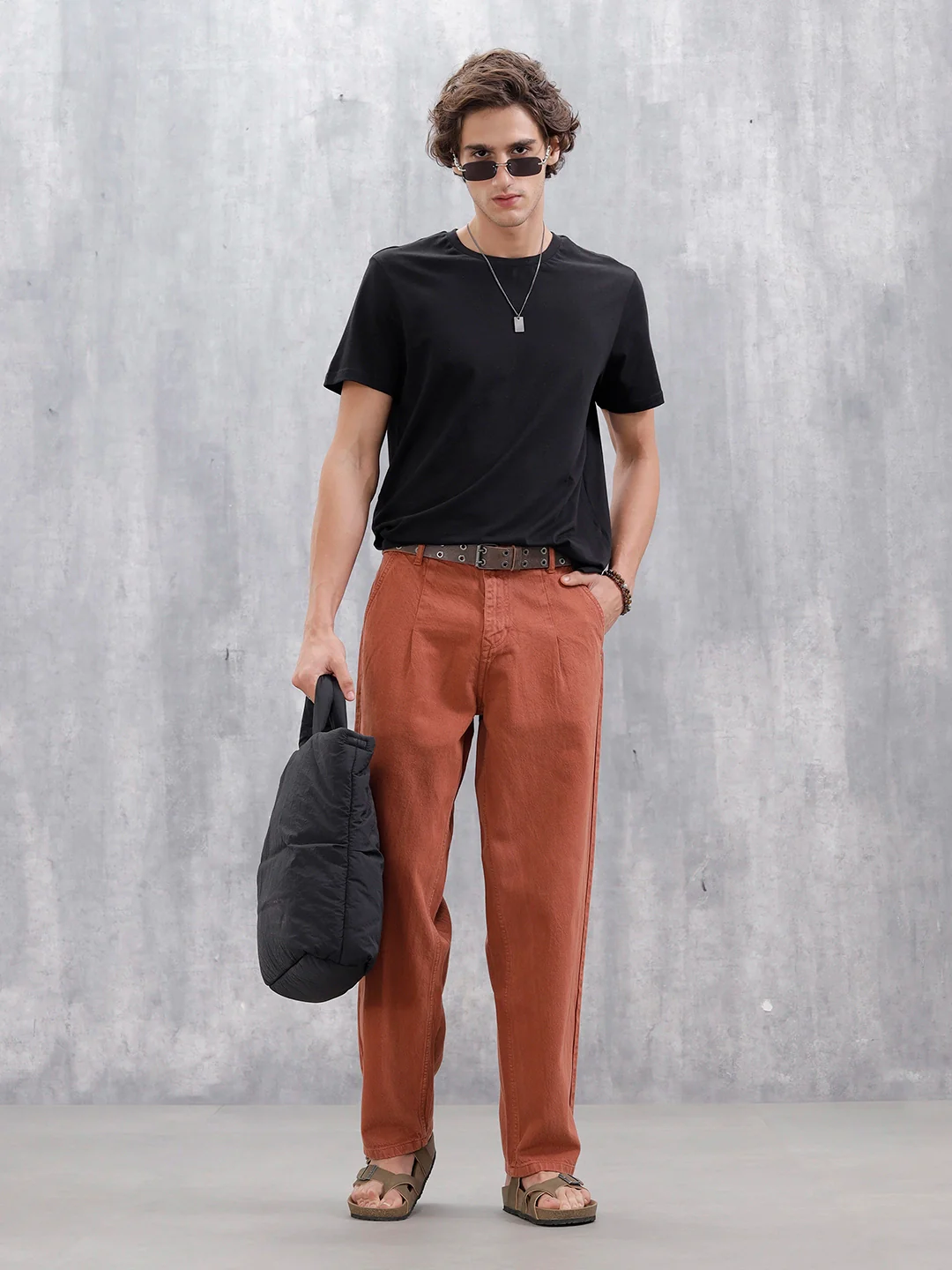Men's Causal Loose Pleated Jeans | Rust - Image 2
