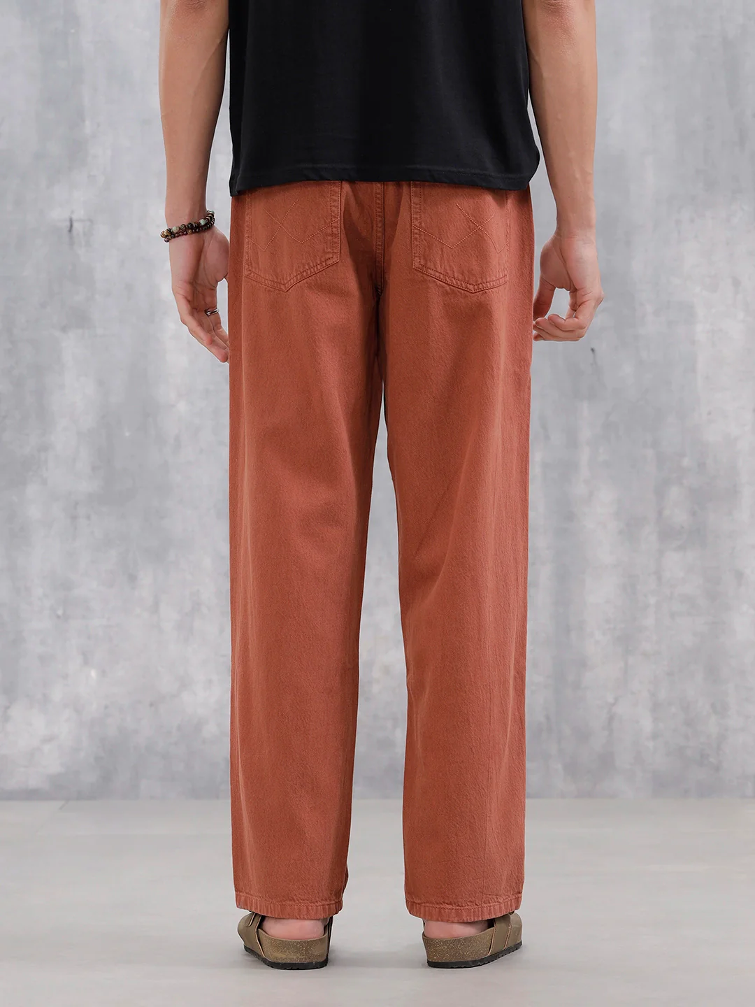 Men's Causal Loose Pleated Jeans | Rust - Image 3
