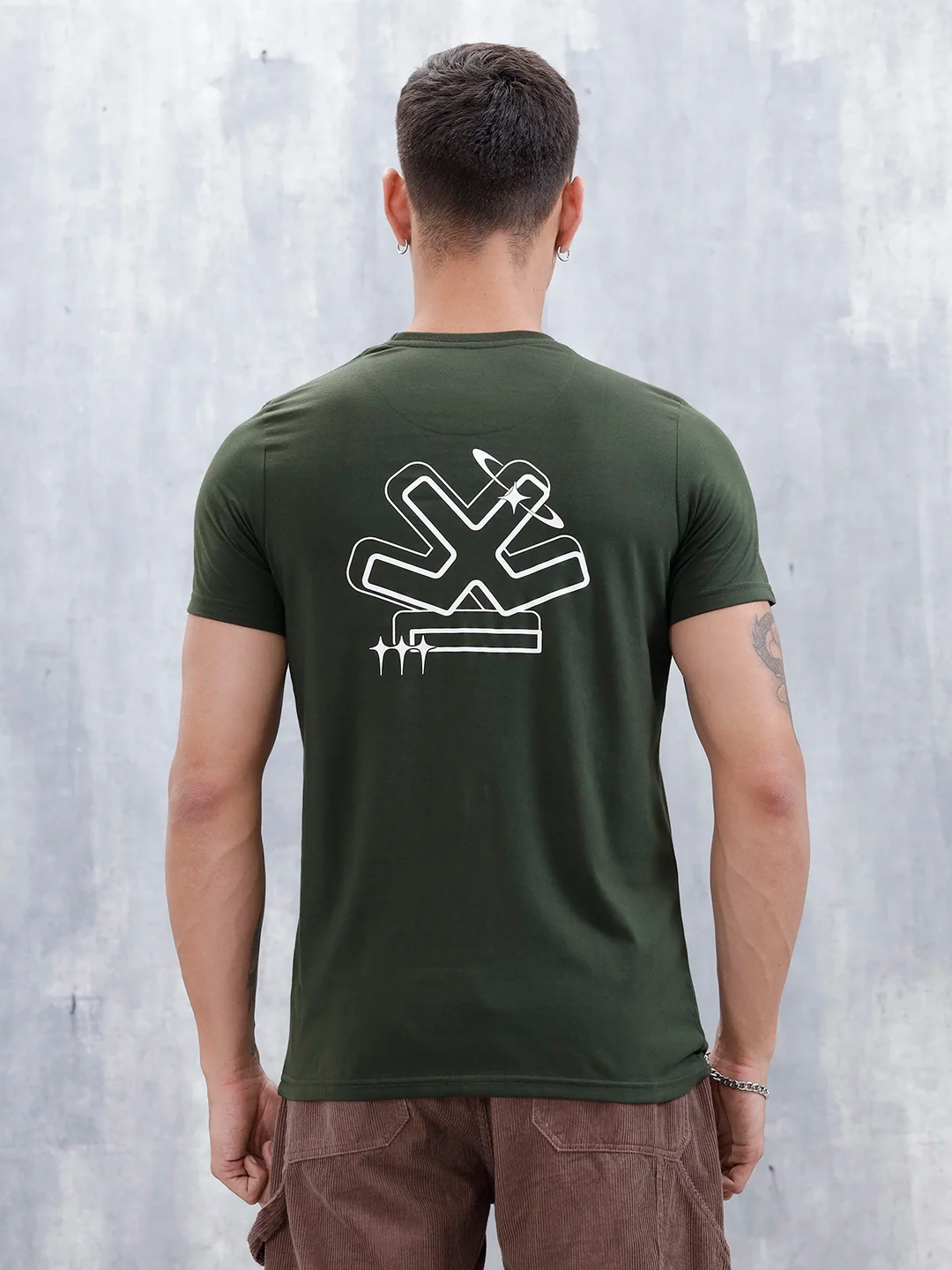 Men's Causal Regualr Fit Grpahic Printed T-Shirt | Olive - Image 3