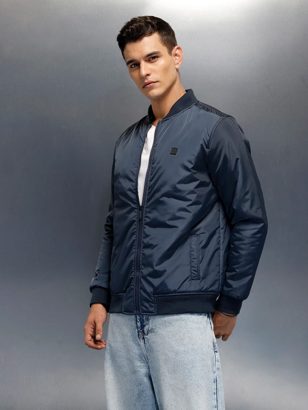 Men's causal regular fit bomber jacket | Navy Blue - Image 4