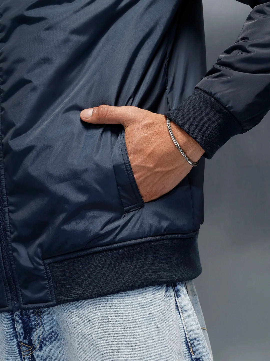 Men's causal regular fit bomber jacket | Navy Blue - Image 5