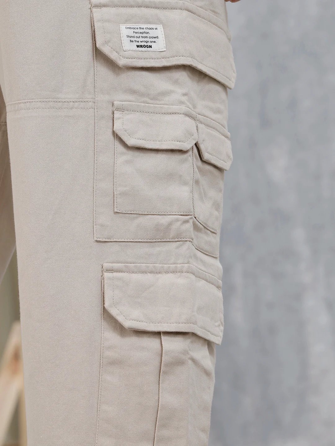 Men's Causal Relaxed Fit Utility Pockets Trousers | Cream - Image 5