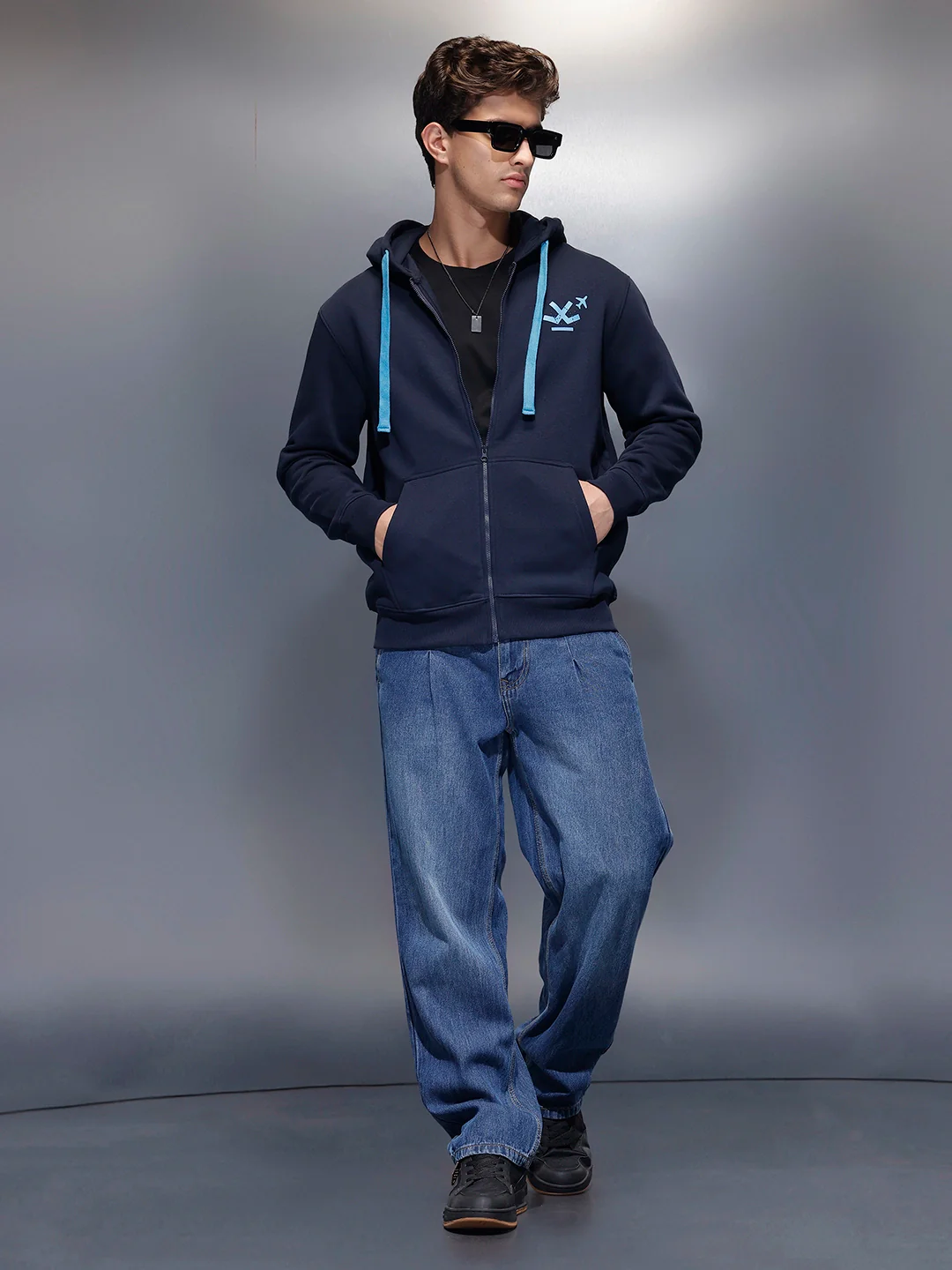 Men's Comfort Fit Hooded Sweatshirt   |  Navy Blue - Image 2