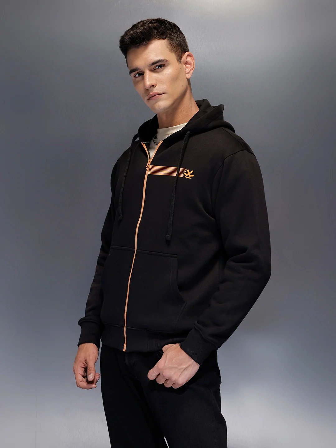 Men's comfort fit sweatshirt with contract zip and print design | Black - Image 4