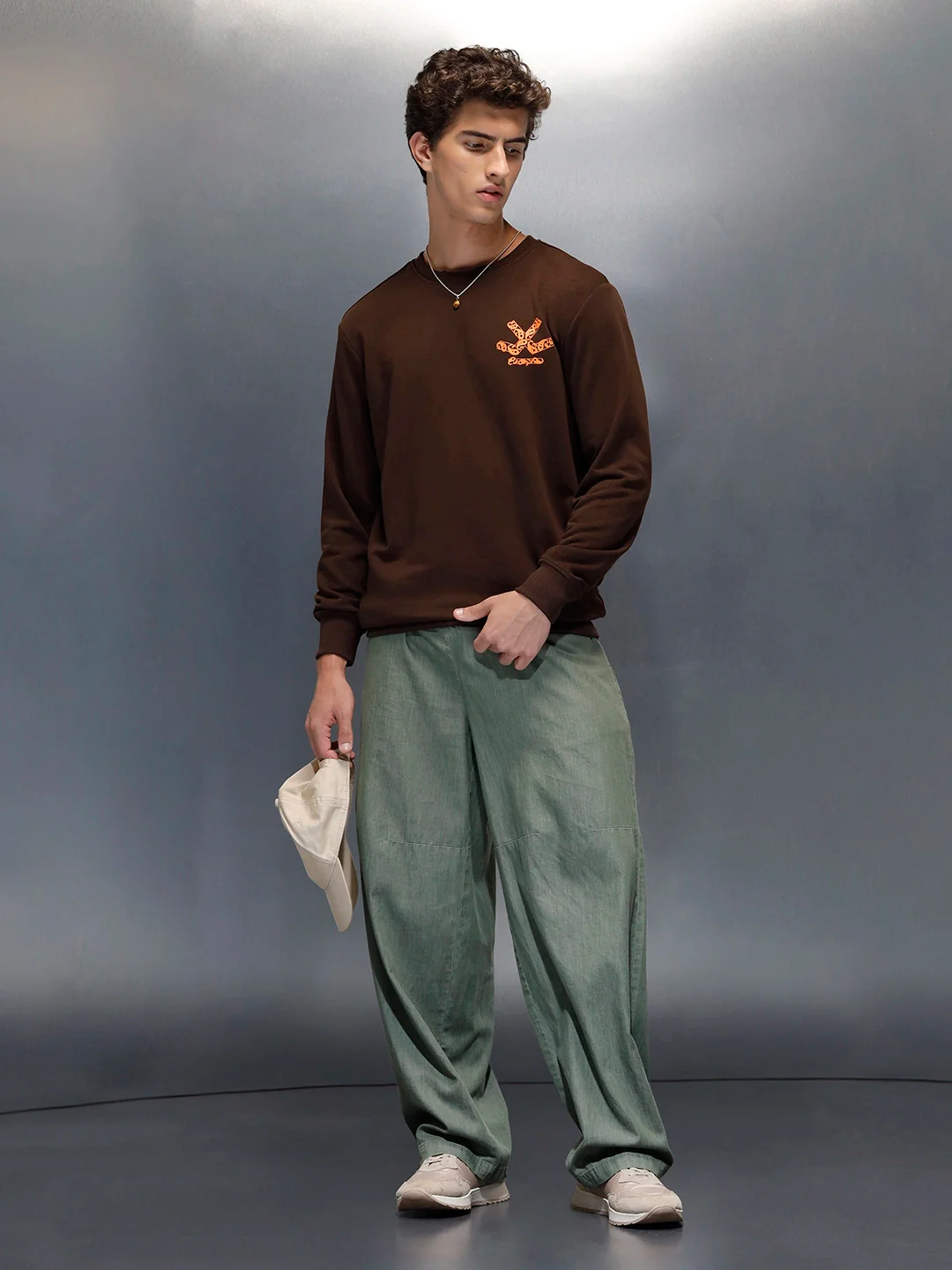 Men's Comfort Fit Wrogn branded Sweatshirt  | Brown - Image 2
