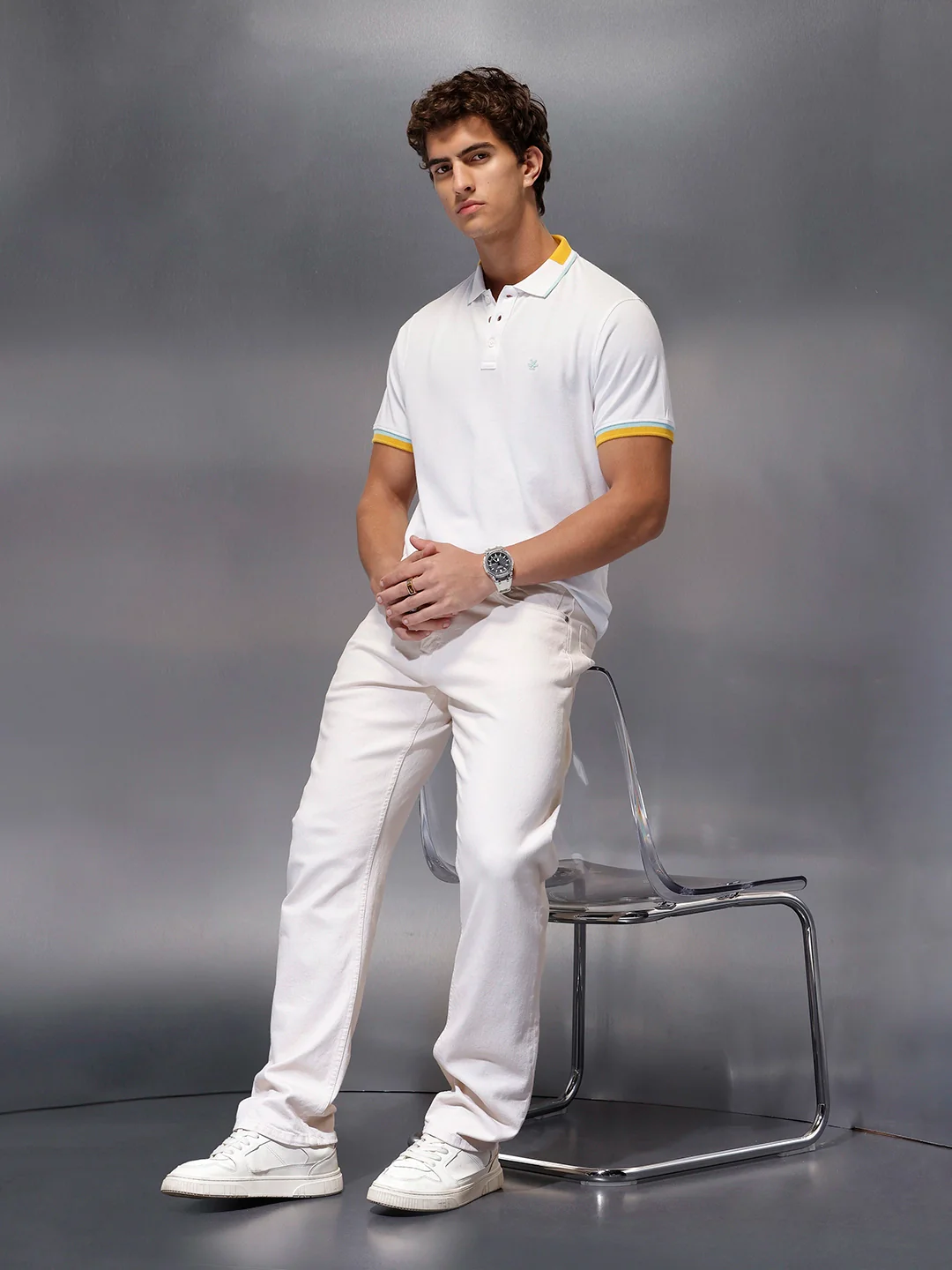 Men's Contrast Tipping Polo T-shirt  |  White - Image 2