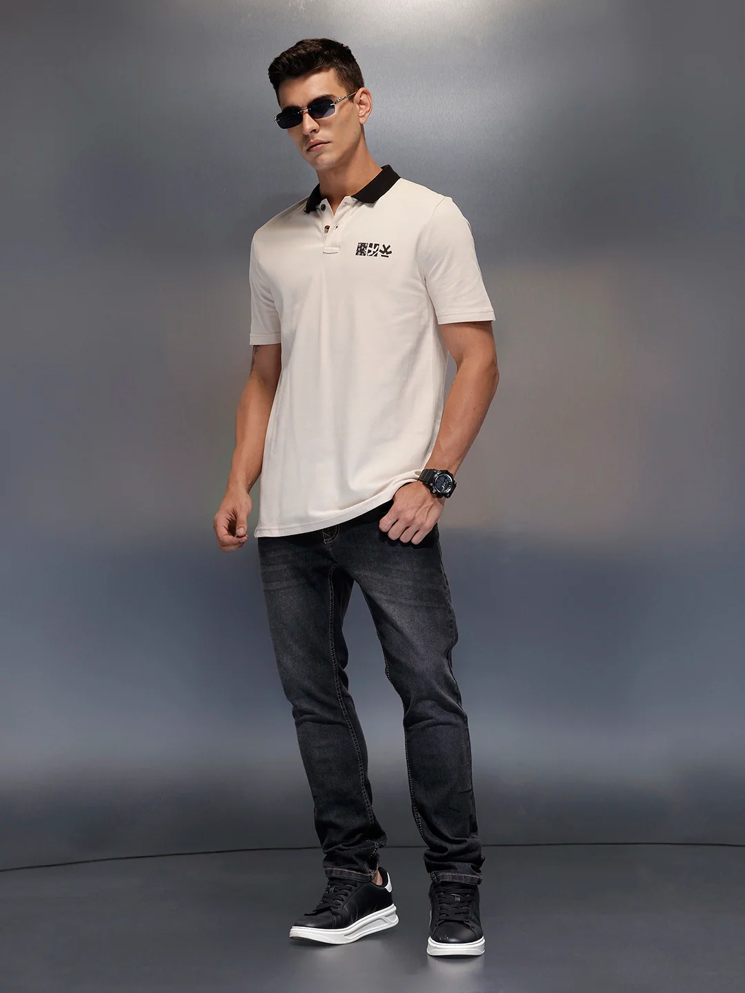 Men's contrast trim polo | Beige - Image 2