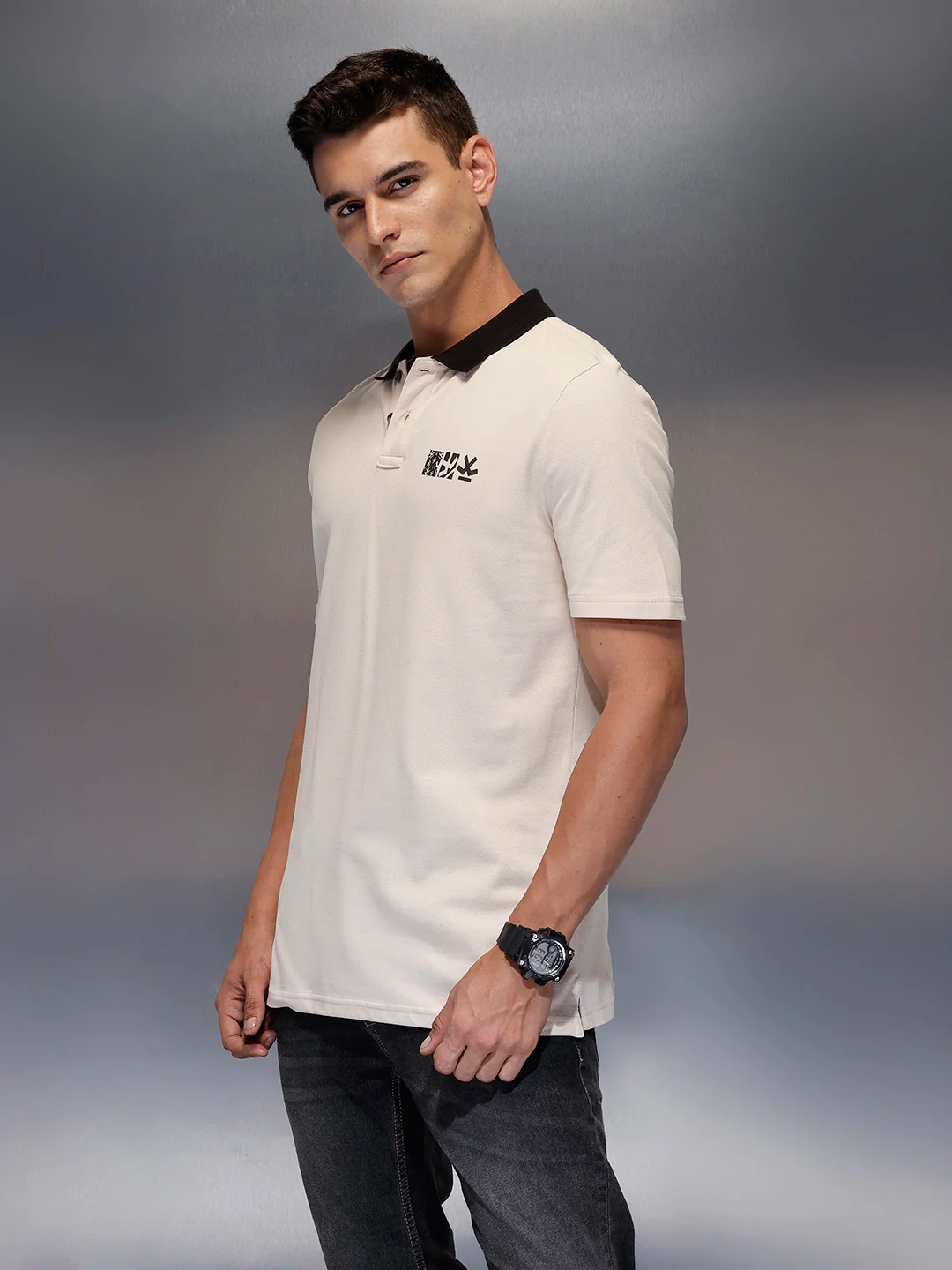 Men's contrast trim polo | Beige - Image 4