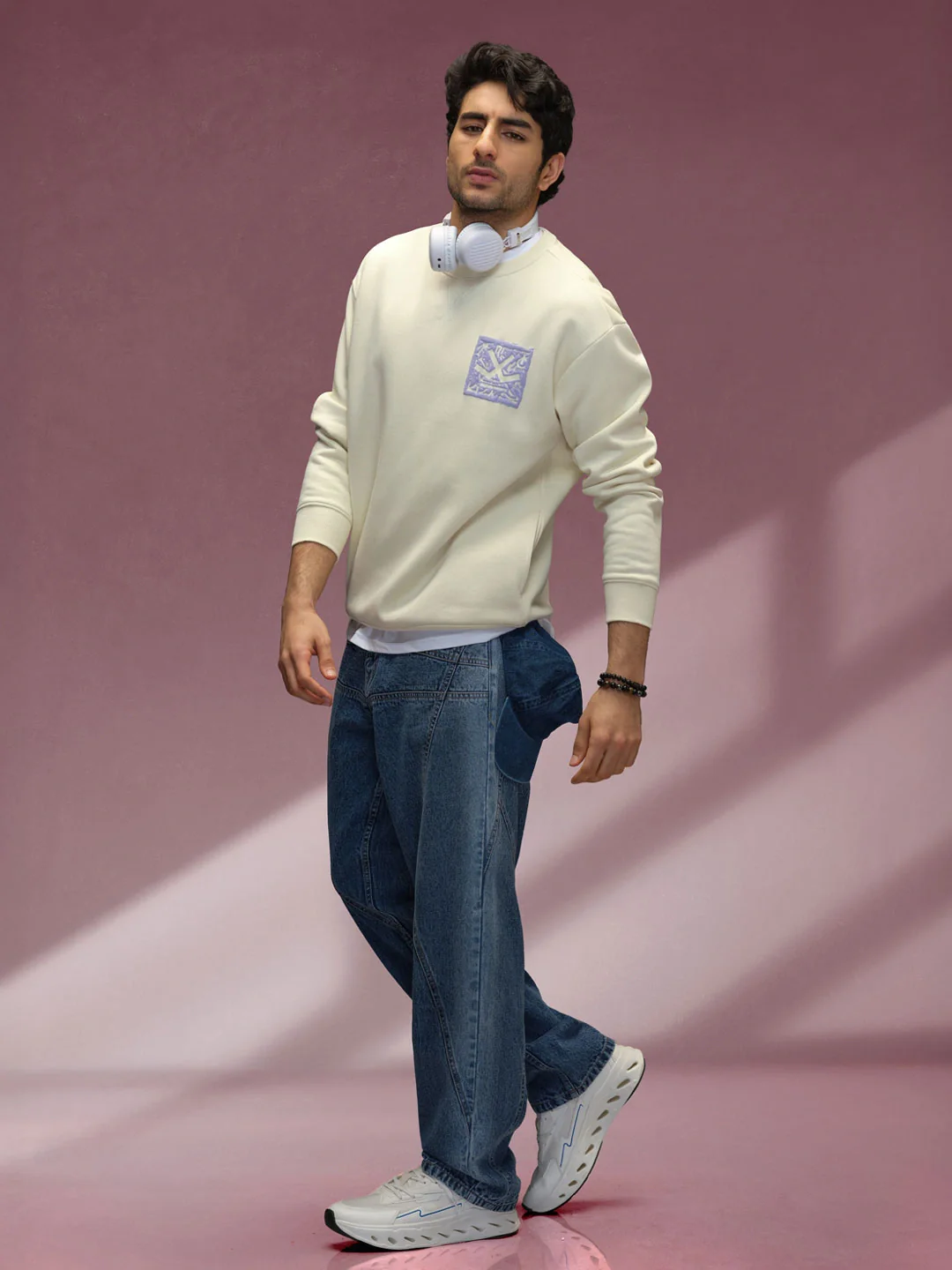 Loose Fit Cut & Sew Denim Jeans | Blue - Image 2