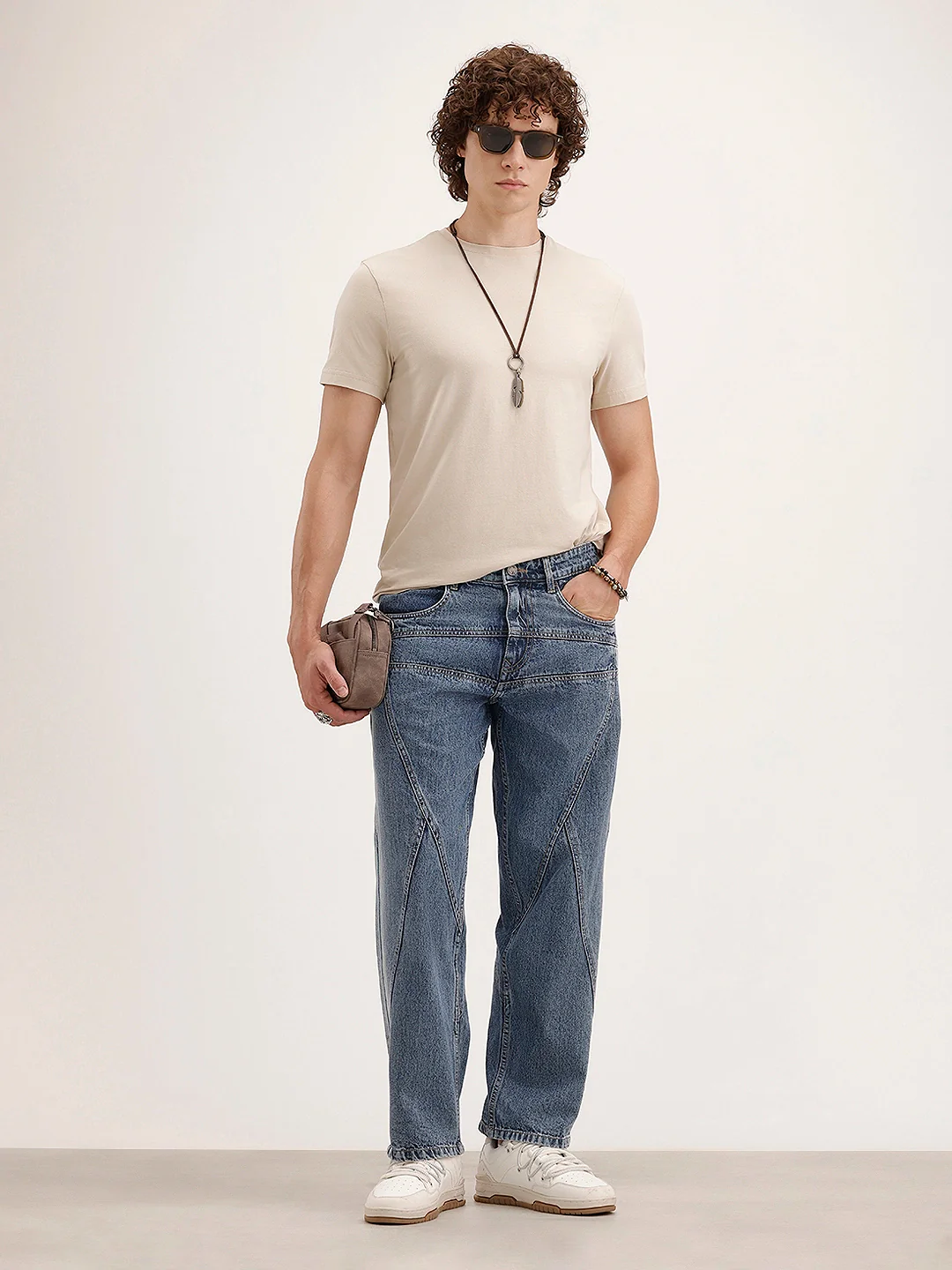 Loose Fit Cut & Sew Denim Jeans | Blue - Image 3
