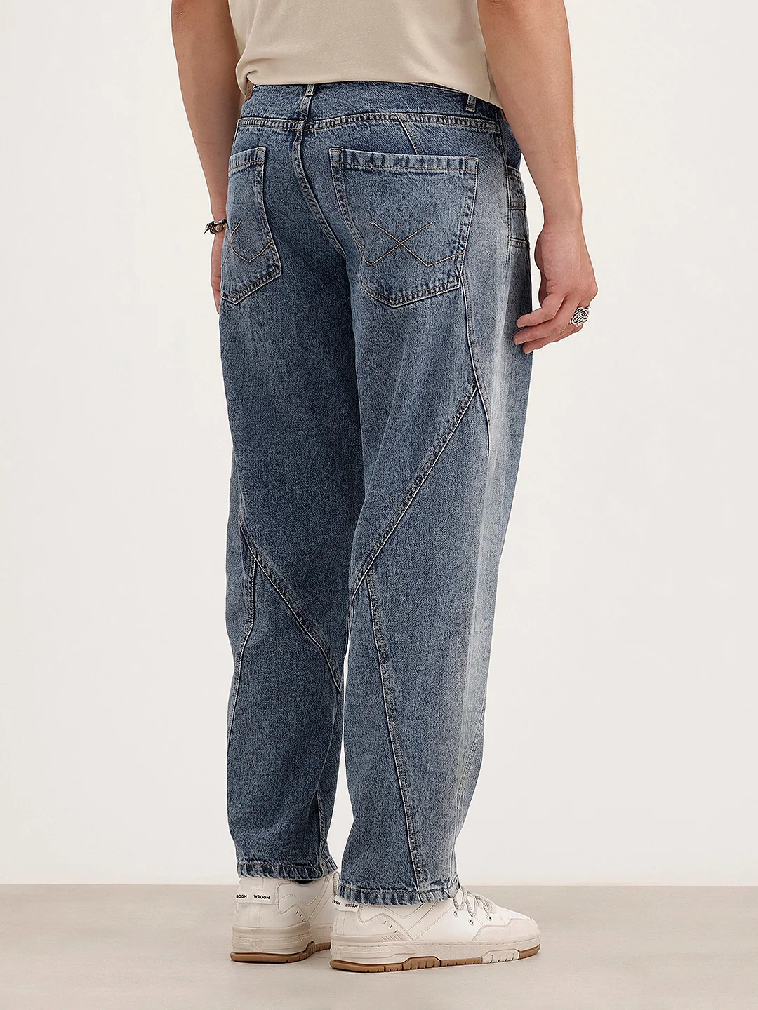 Loose Fit Cut & Sew Denim Jeans | Blue - Image 4