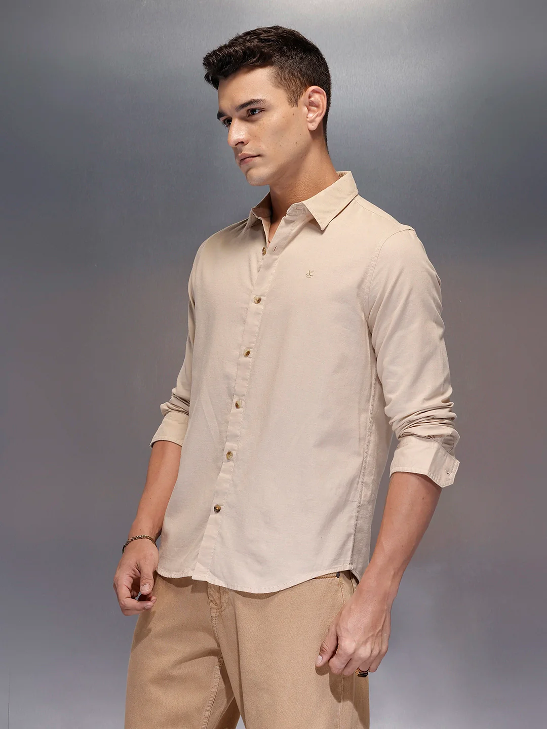 Men's minimal full sleeve shirt for everyday wear | Beige - Image 4