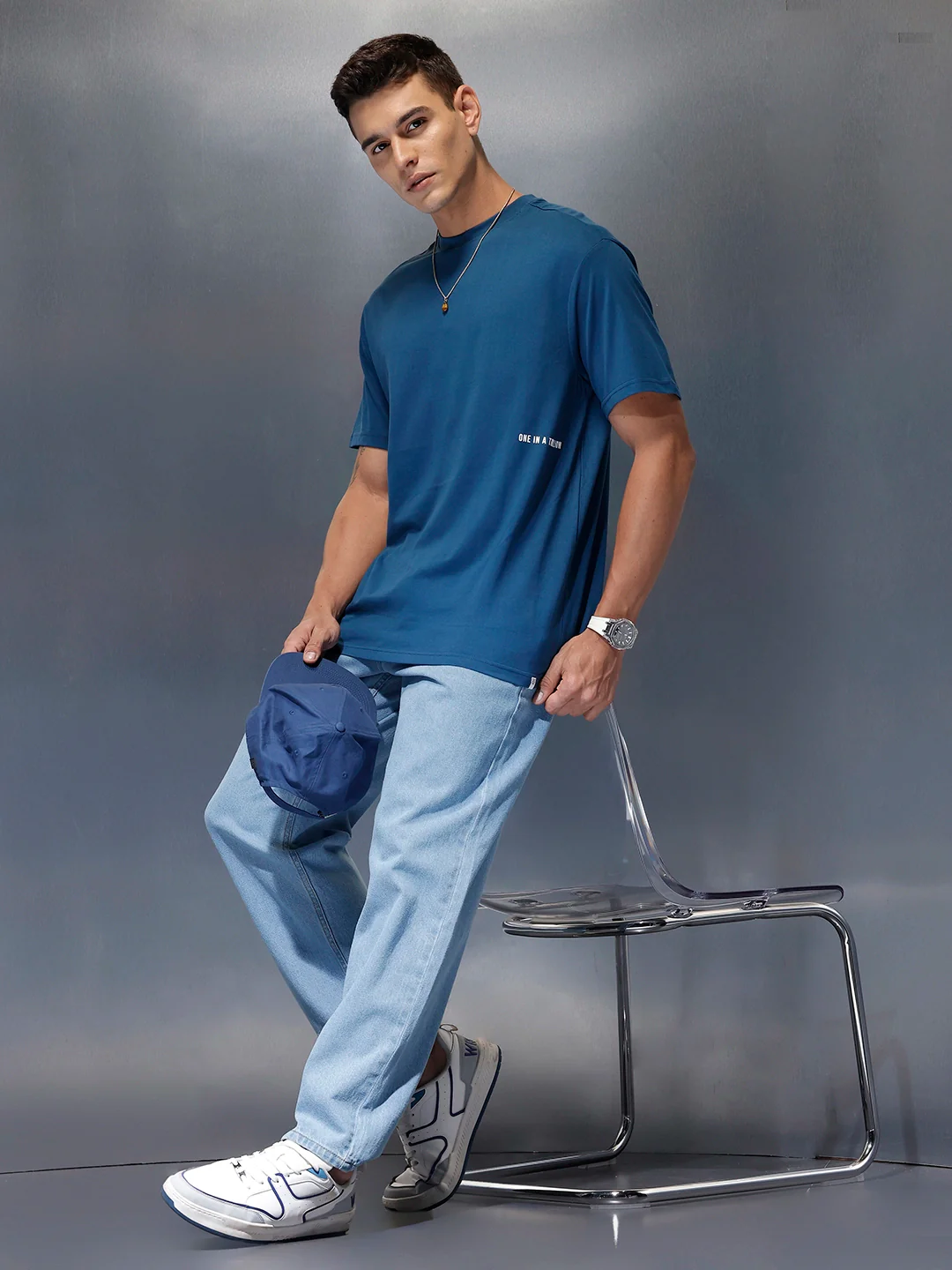 Men's minimal printed oversized t-shirt | Teal - Image 2