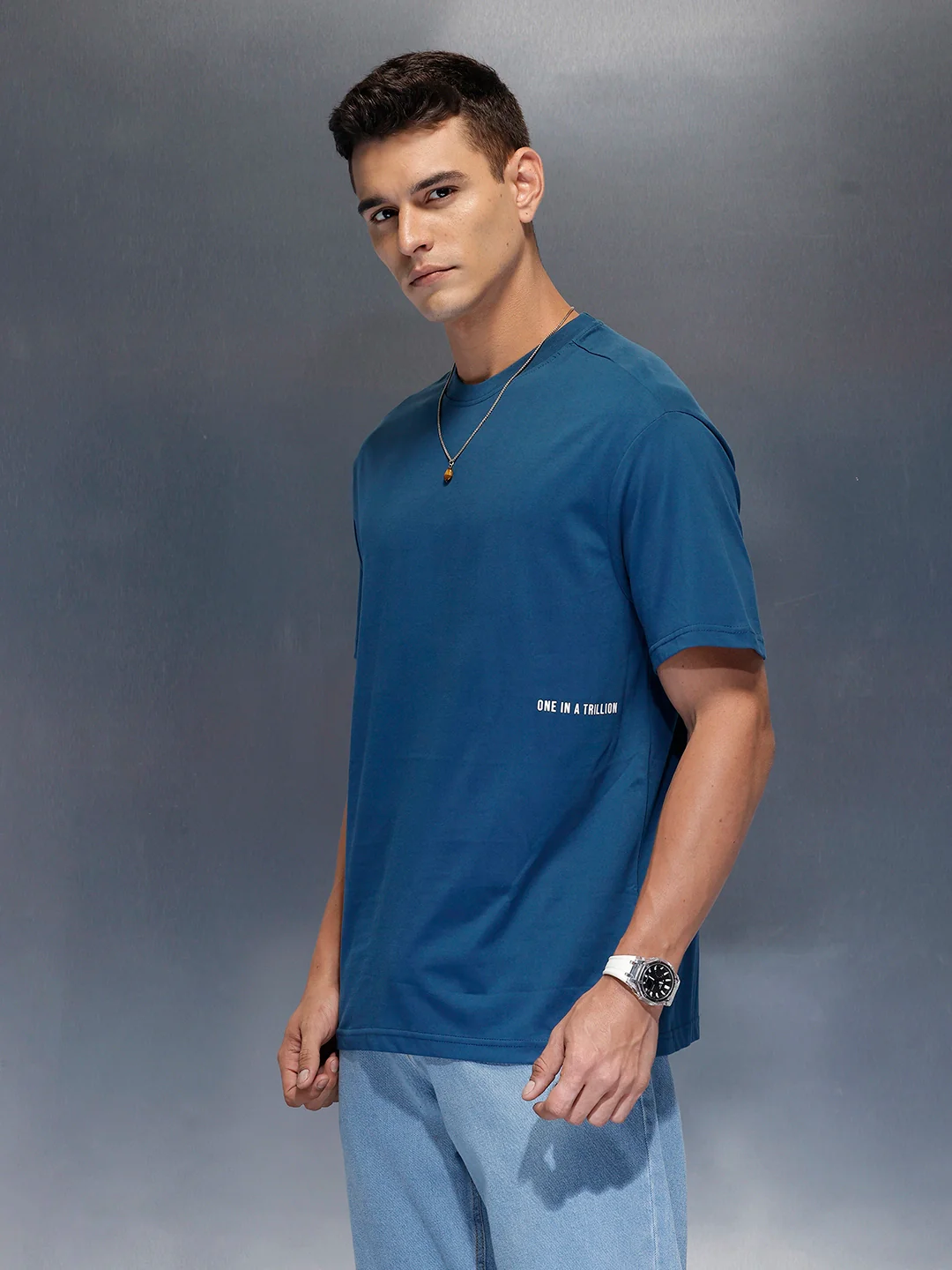 Men's minimal printed oversized t-shirt | Teal - Image 3