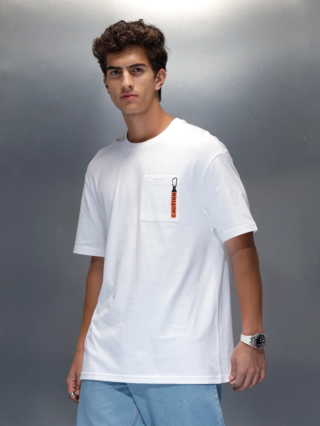 Men's Oversized Pocket Printed Graphic T-shirt | White - Image 4