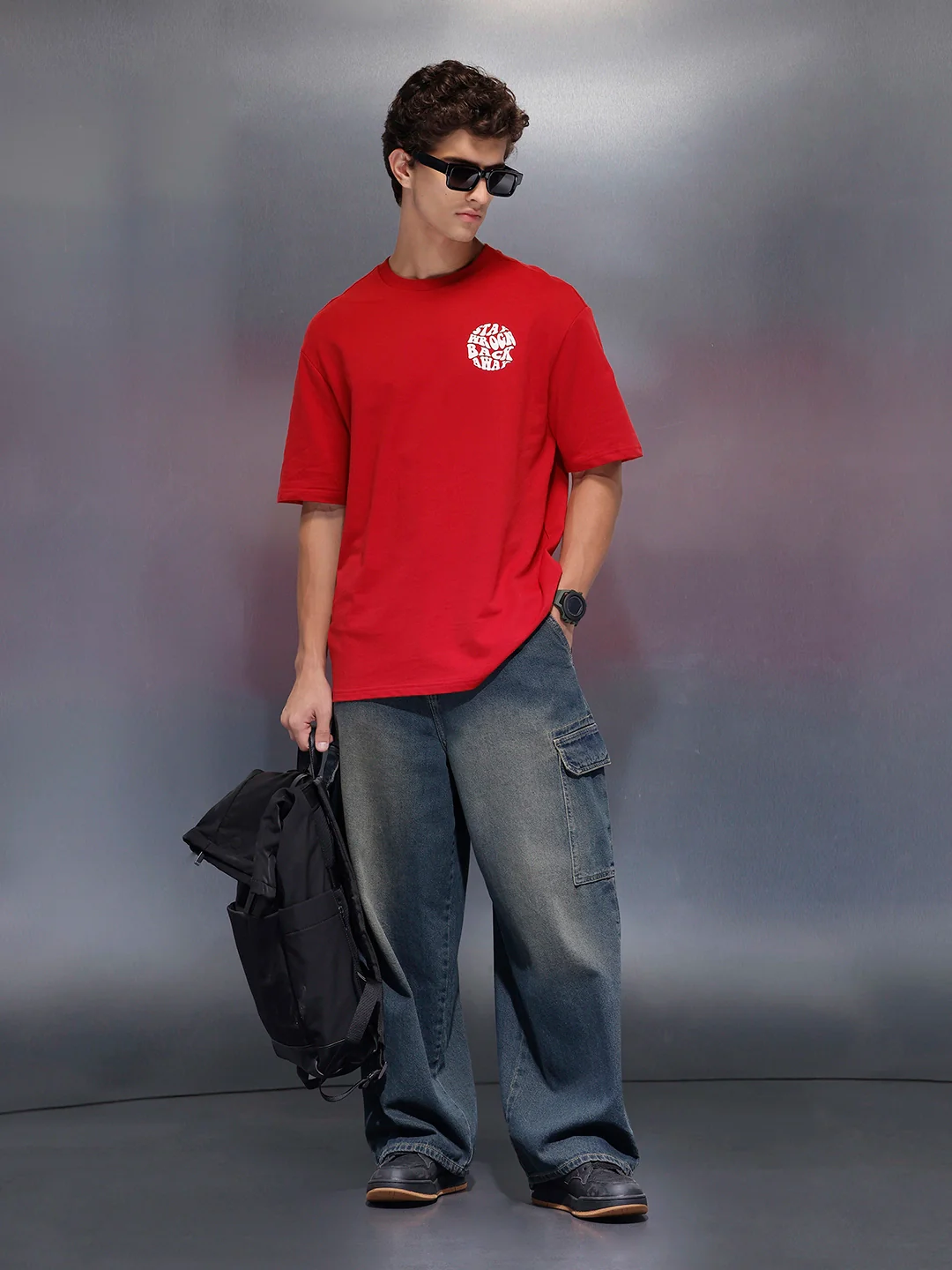 Men's Oversized Tee With Graphic  |  Red - Image 3