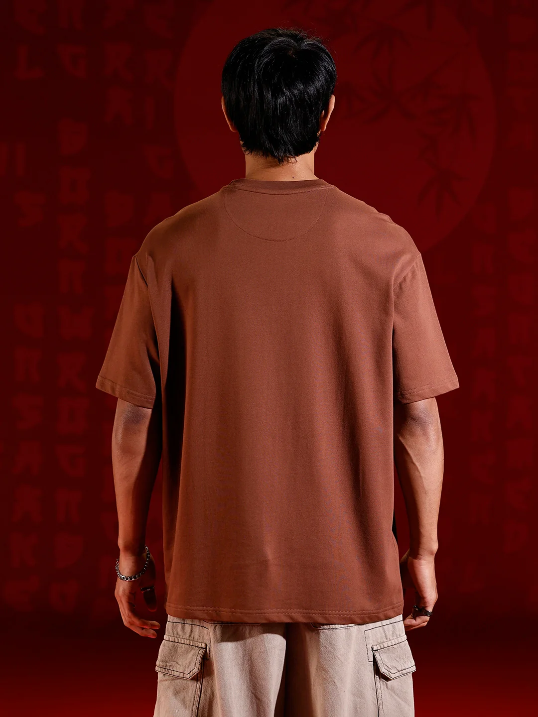 Men's Oversized Tee with Illustrated Patch Detail | Brown - Image 3
