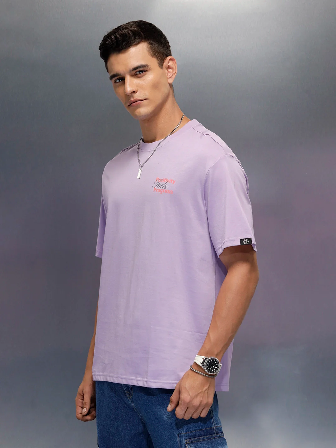 Men's oversized tshirt with graphic print on back  | Purple - Image 4