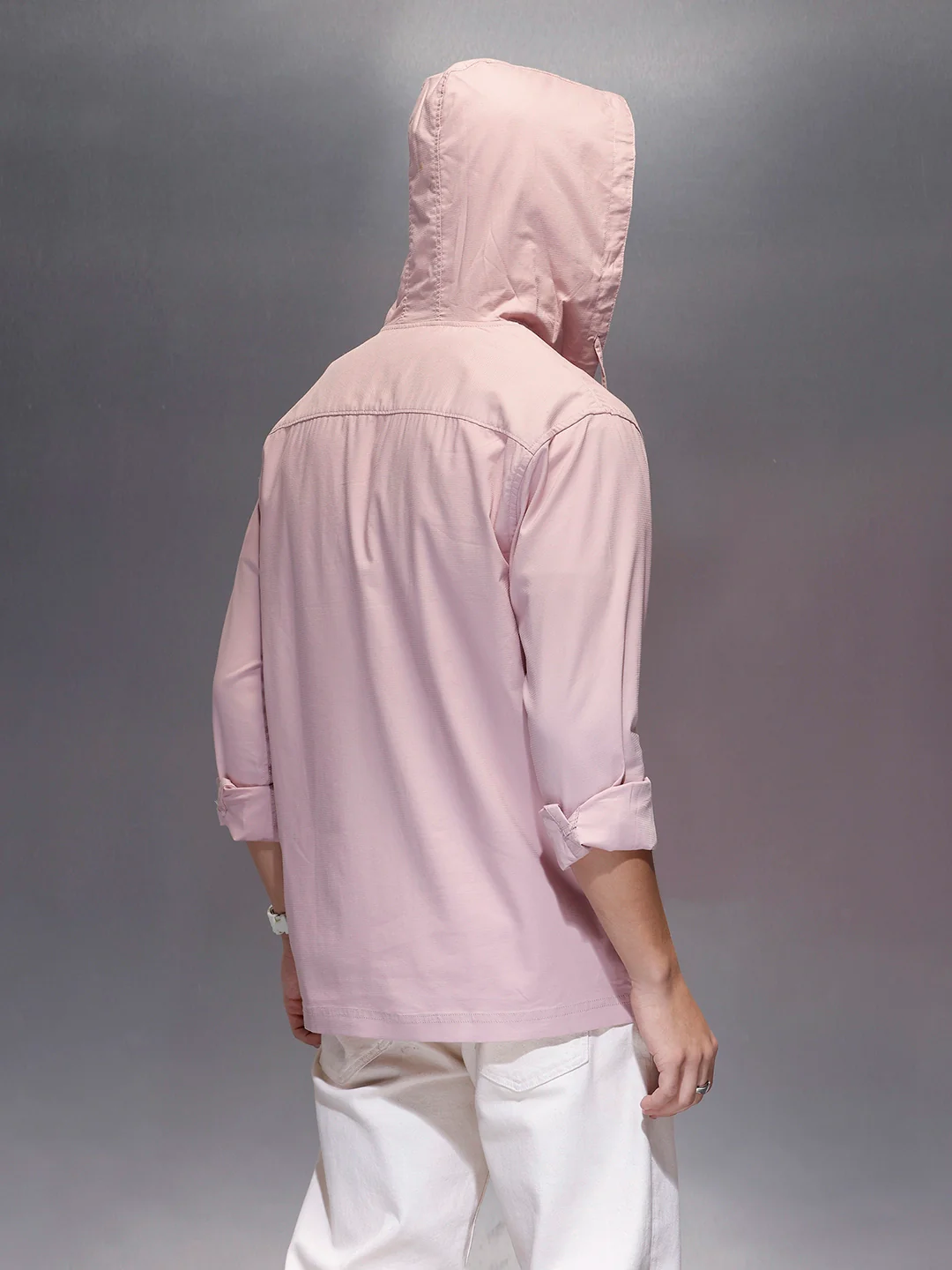 Men's Regular Fit Half Placket Hooded Shirt  |  Pink - Image 3
