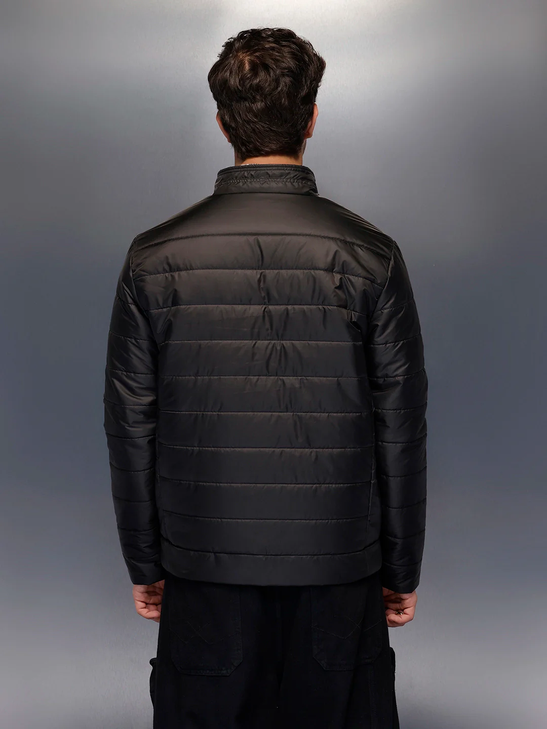 Men's Regular Fit Puffer Jacaket   |  Black - Image 3
